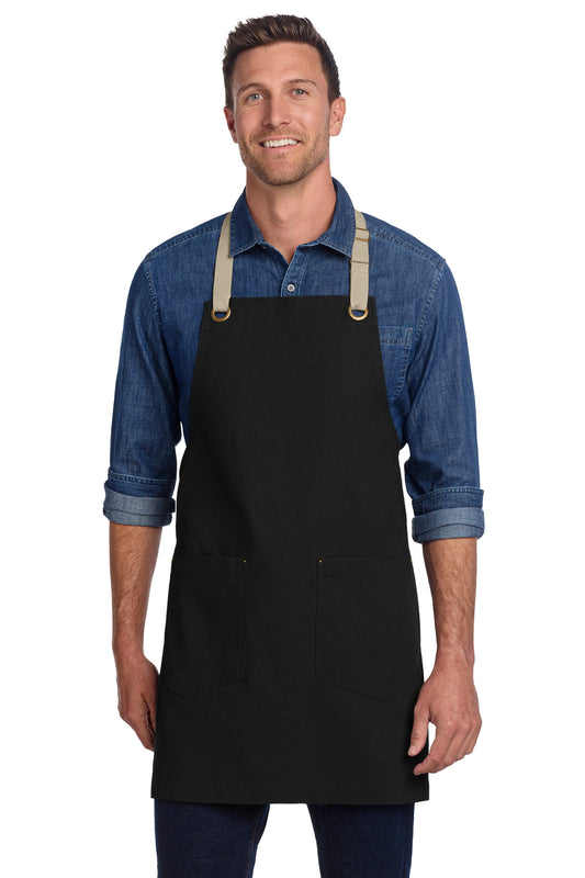 Port Authority Canvas Full-Length Two-Pocket Apron A815 in Black/ Stone