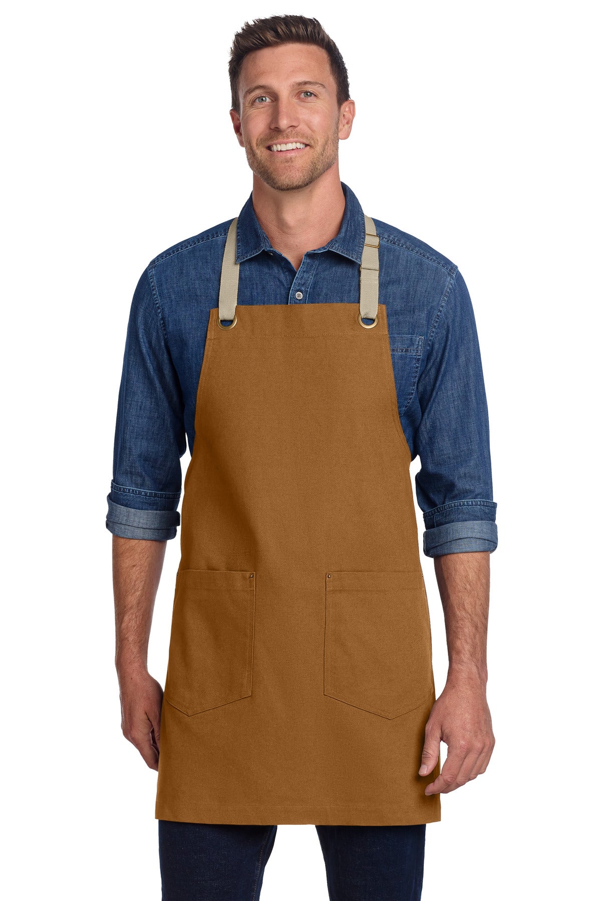 Port Authority Canvas Full-Length Two-Pocket Apron A815 in Duck Brown/ Stone