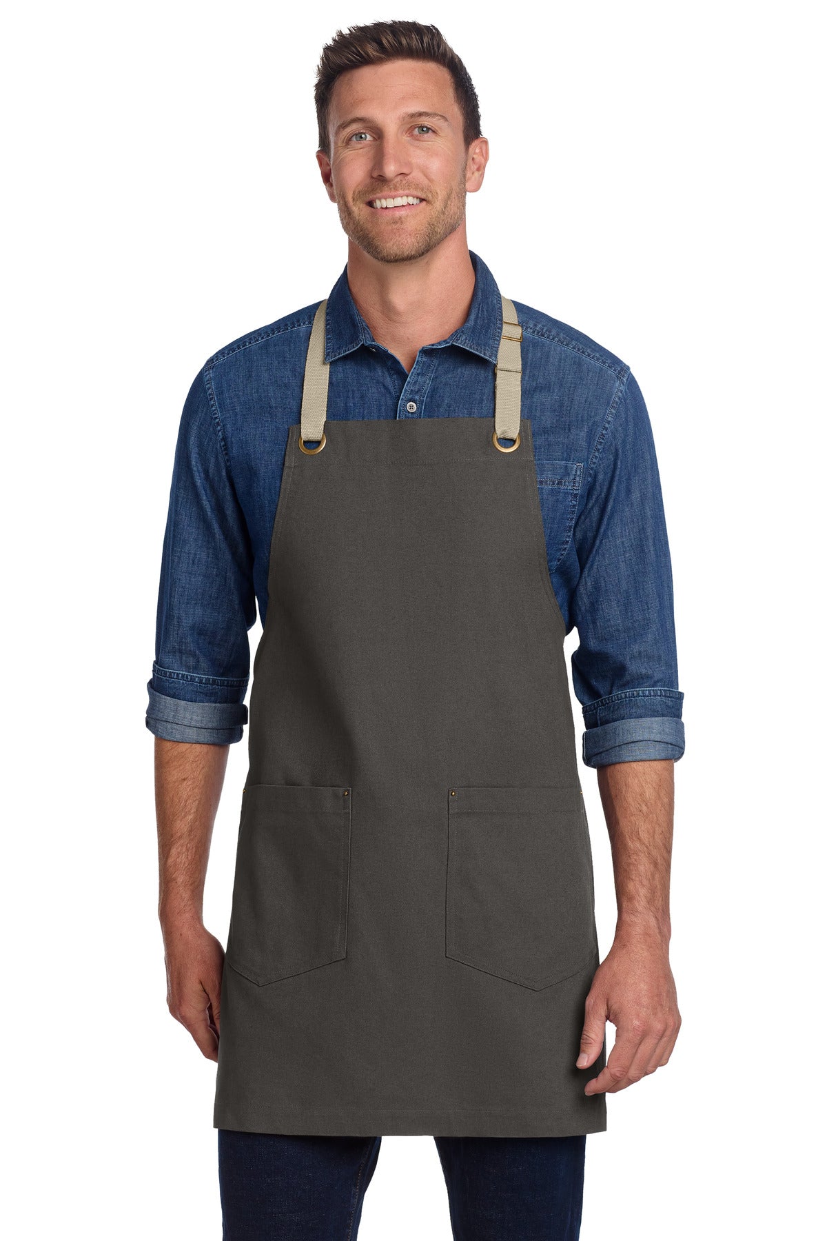 Port Authority Canvas Full-Length Two-Pocket Apron A815 in Magnet/ Stone
