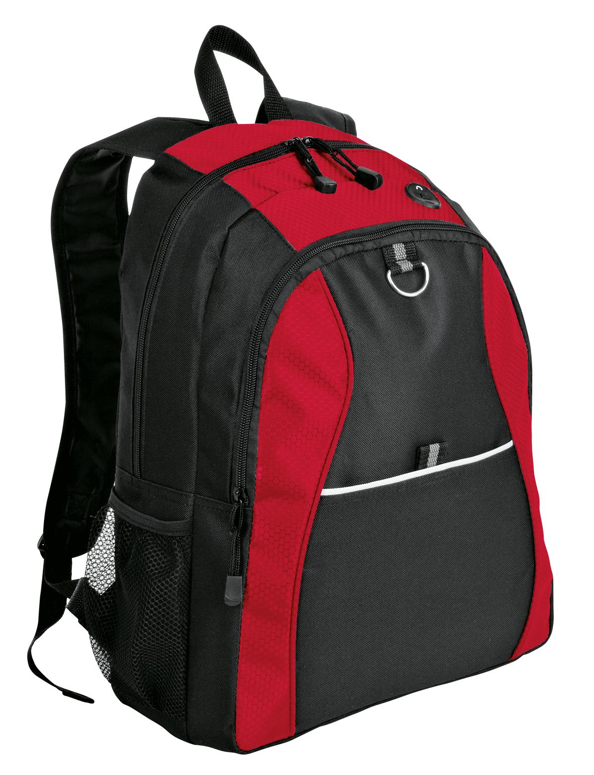 Port Authority Contrast Honeycomb Backpack. BG1020 in Red/ Black
