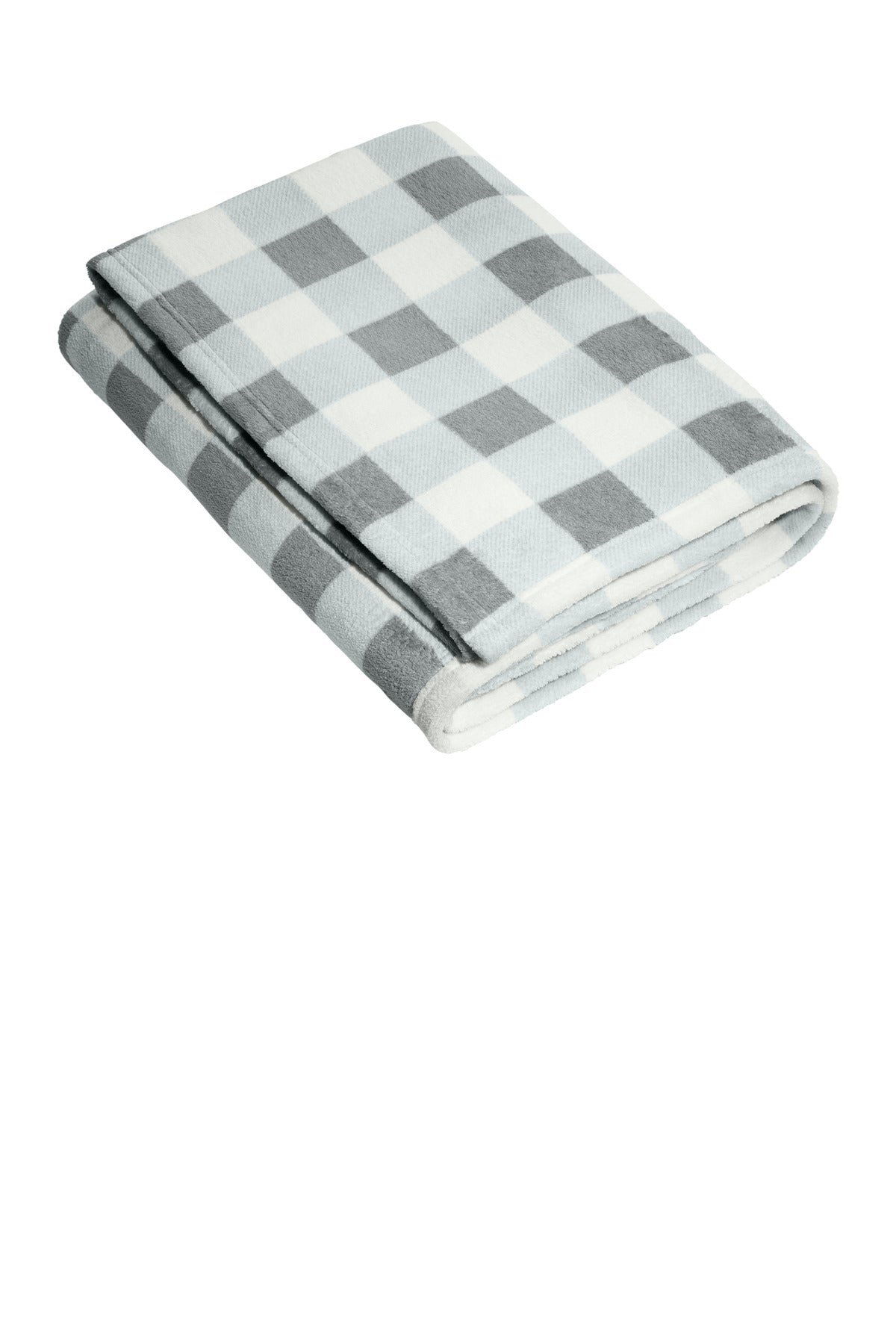 Port Authority   Ultra Plush Blanket. BP31 in Marshmallow/ Monument Grey Check