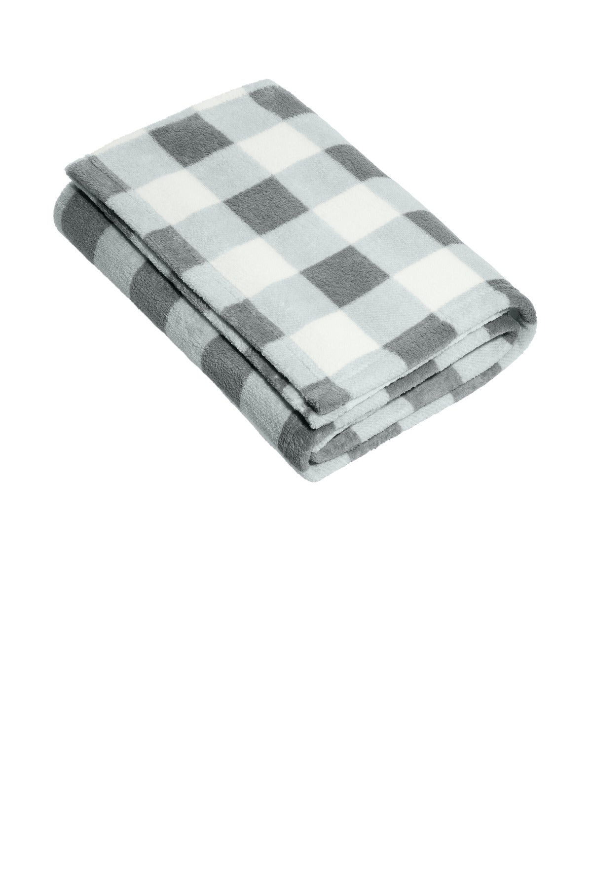 Port Authority Small Ultra Plush Blanket BP33 in Marshmallow/ Monument Grey Check