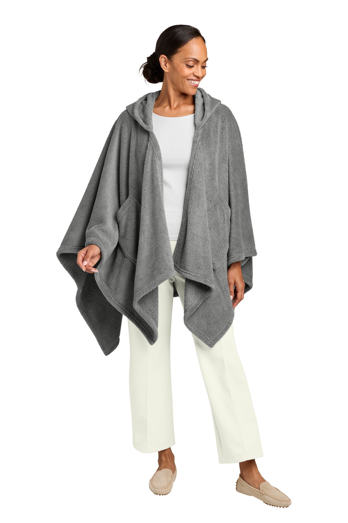 Port Authority Dream Plush Open Hoodie BP44 in Frost Grey