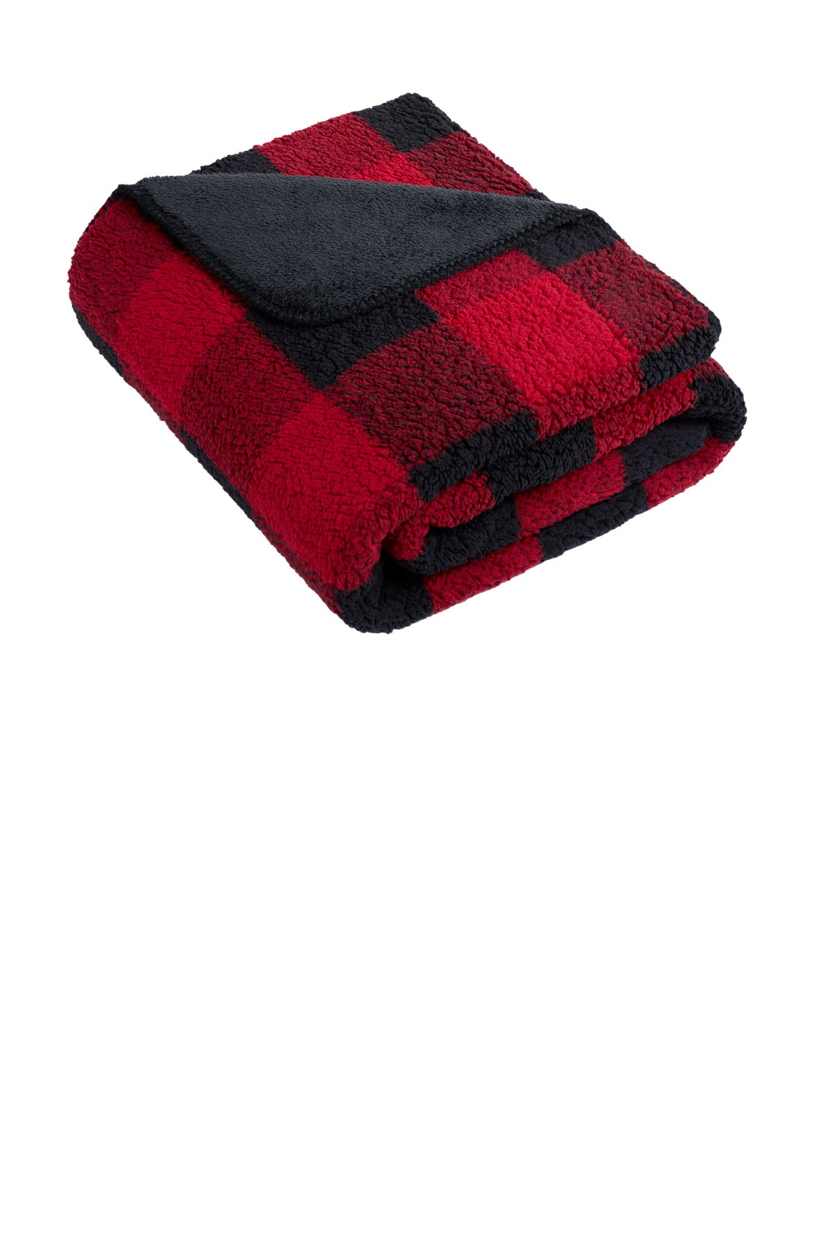 Port Authority Double-Sided Sherpa/Plush Blanket BP48 in Black/ Red Buffalo Plaid
