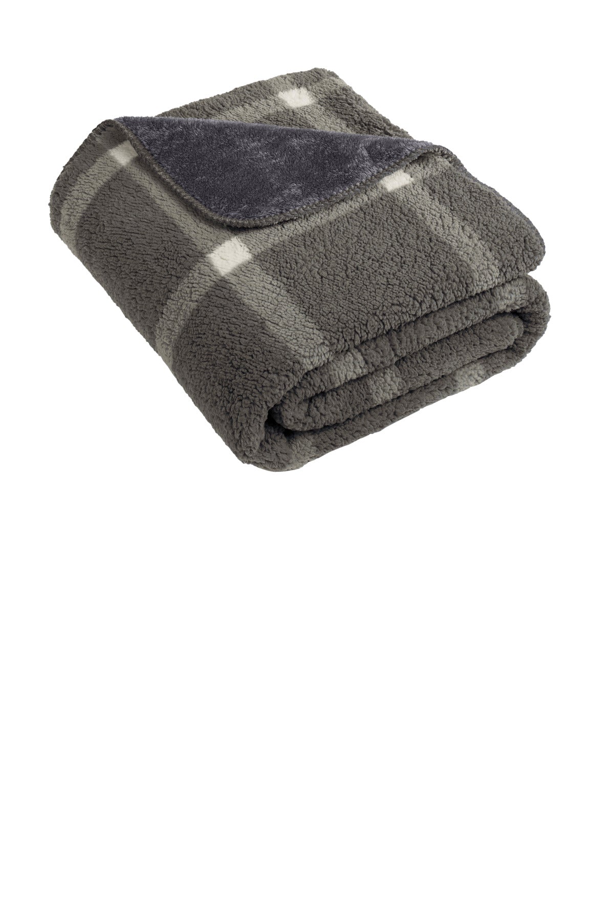Port Authority Double-Sided Sherpa/Plush Blanket BP48 in Marshmallow/ Grey Window Pane