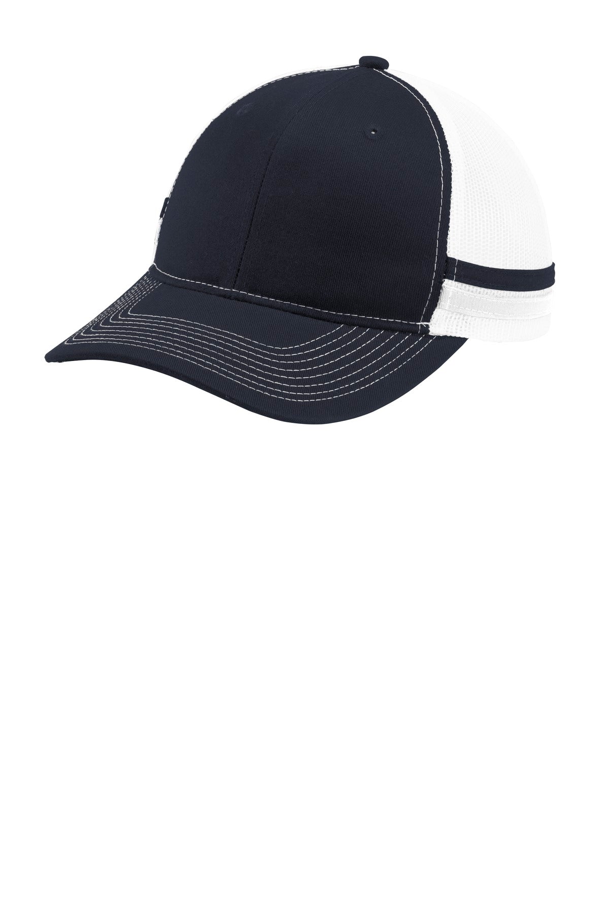 Port Authority  Two-Stripe Snapback Trucker Cap. C113 in Rich Navy/ Rich Navy/ White