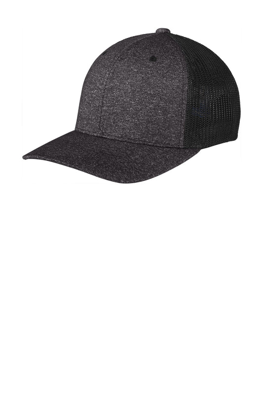 Port Authority  Flexfit  Melange Mesh Back Trucker Cap C302 in Black/ Dark Charcoal Heather