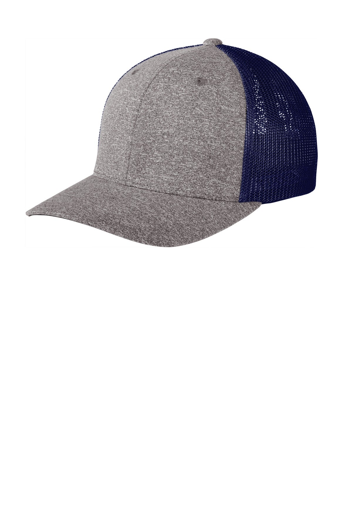 Port Authority  Flexfit  Melange Mesh Back Trucker Cap C302 in True Navy/ Grey Heather