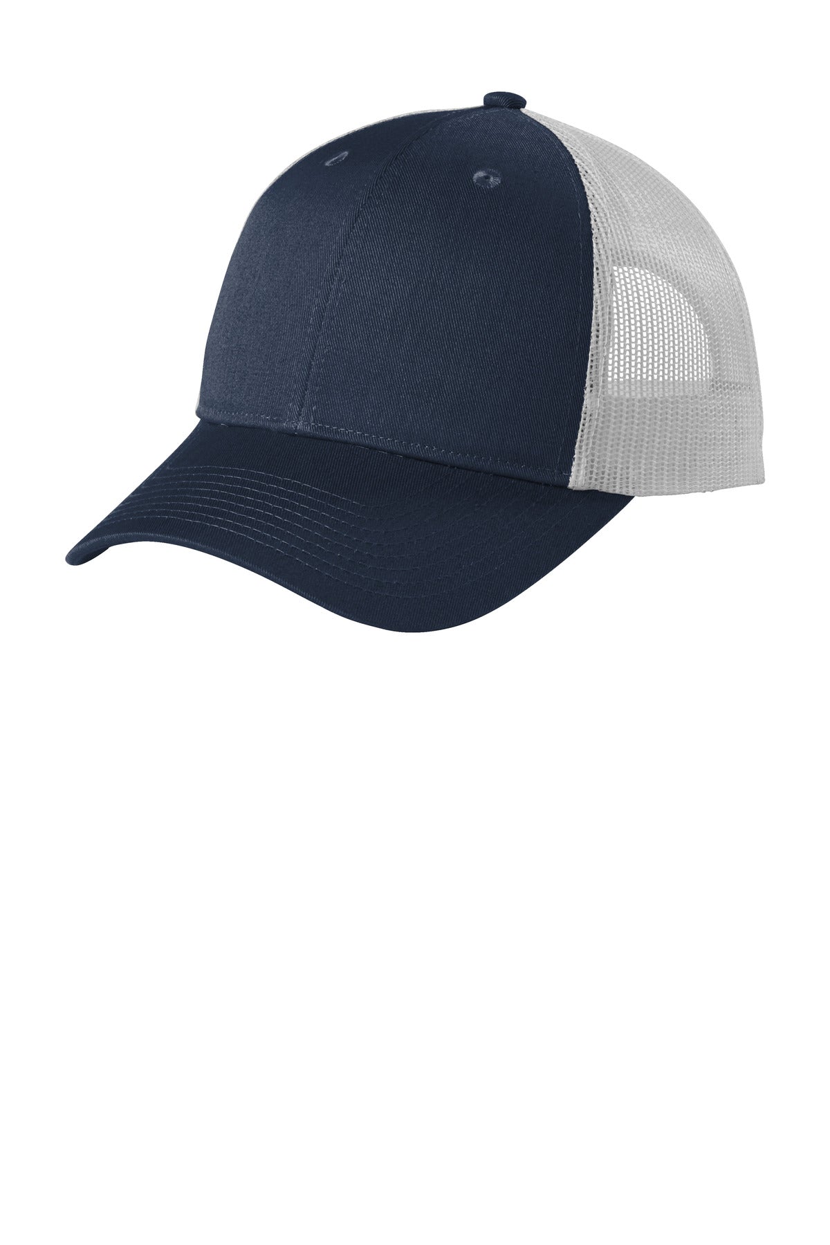 Port Authority  Low-Profile Snapback Trucker Cap C402LP in Dress Blue Navy Heather/ Silver Mist