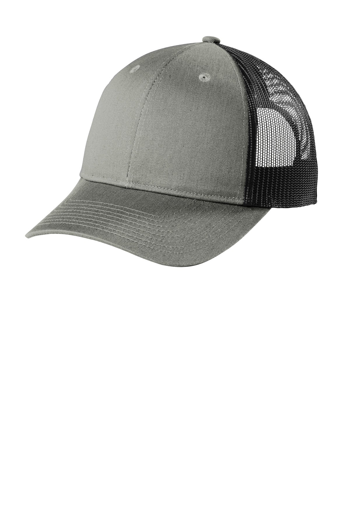 Port Authority  Low-Profile Snapback Trucker Cap C402LP in Heather Grey/ Black