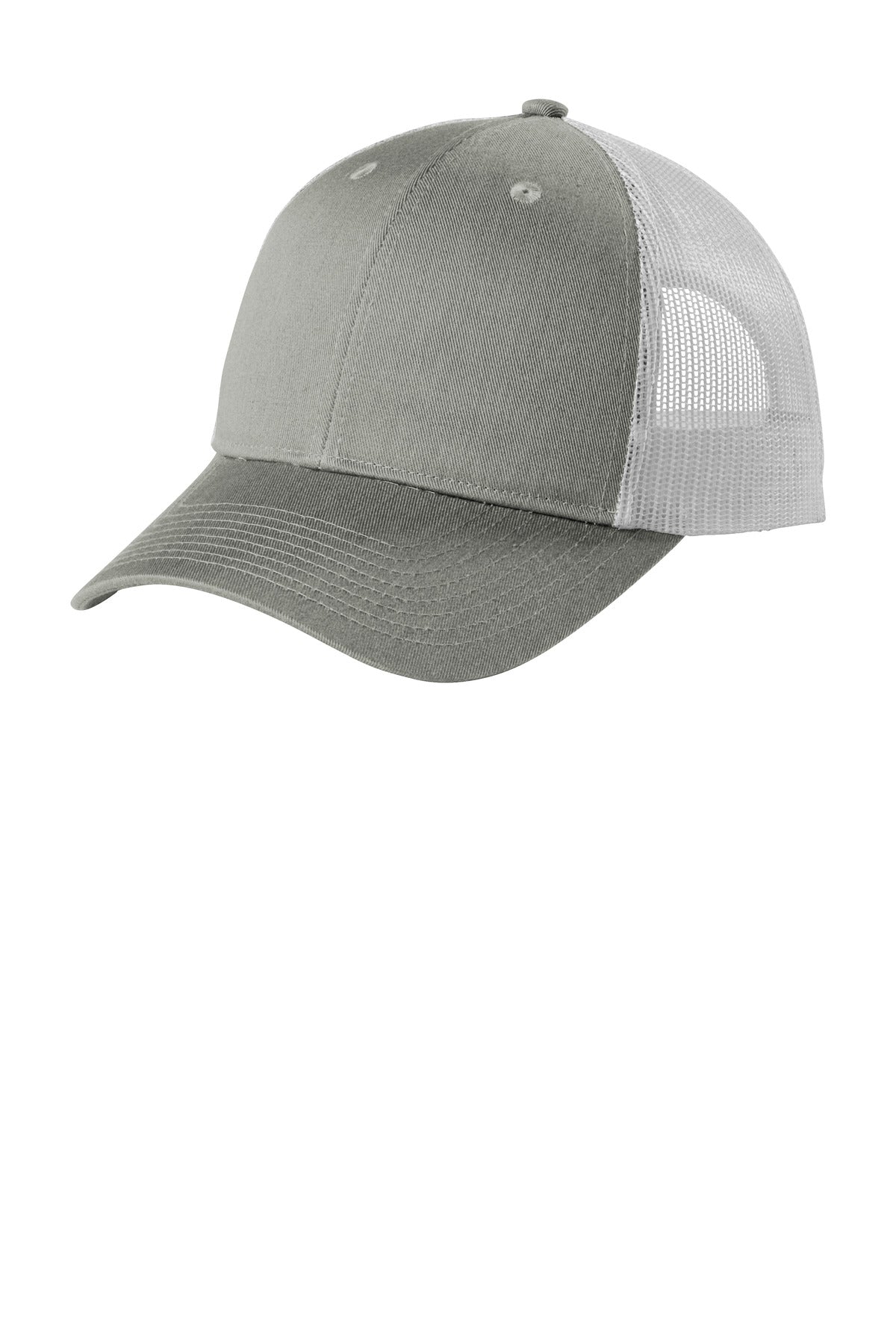 Port Authority  Low-Profile Snapback Trucker Cap C402LP in Heather Grey/ White