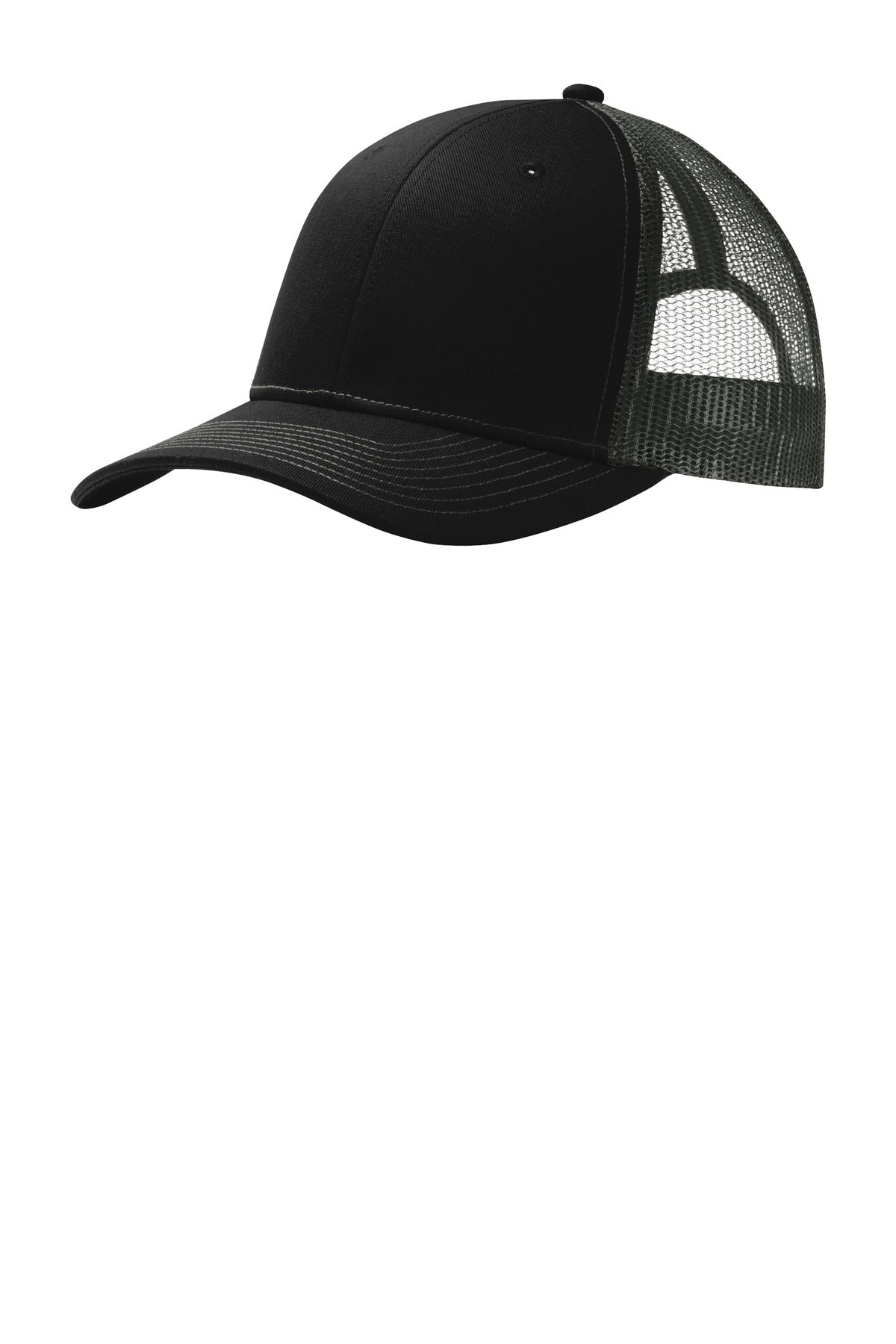Port Authority Snapback Trucker Cap. C402 in Black/ Grey Steel