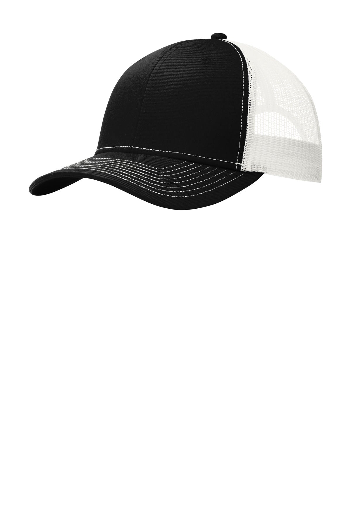 Port Authority Snapback Trucker Cap. C402 in Black/ White