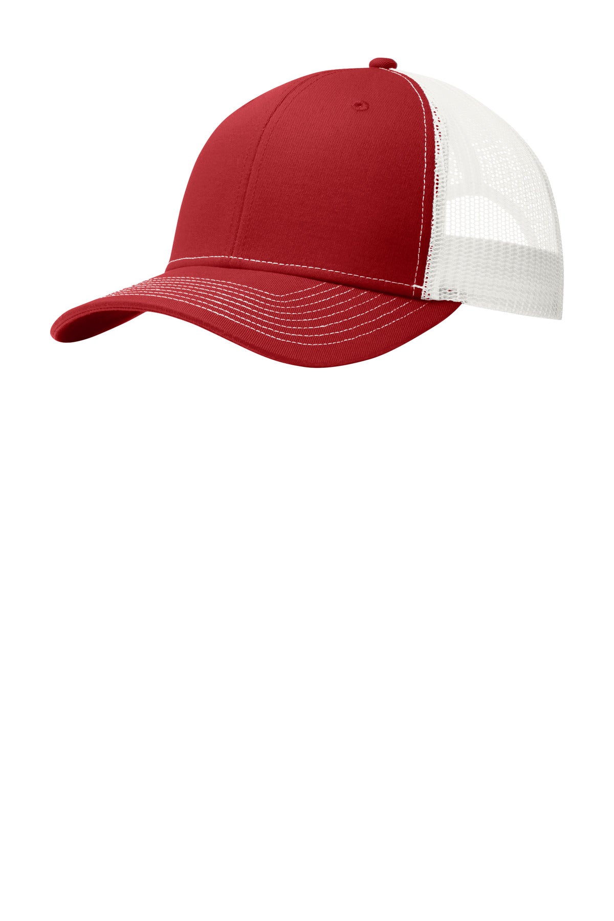 Port Authority Snapback Trucker Cap. C402 in Flame Red/ White