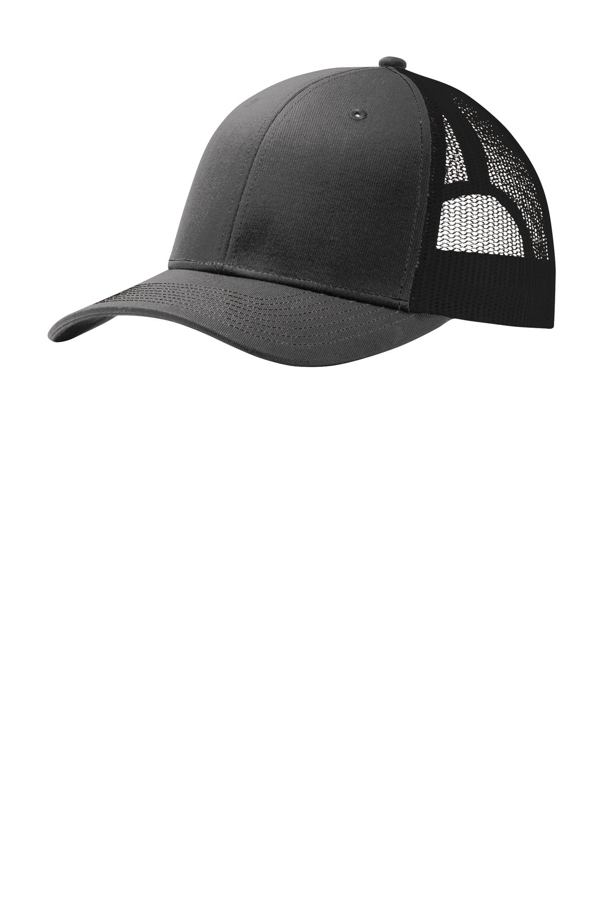 Port Authority Snapback Trucker Cap. C402 in Grey Steel/ Black