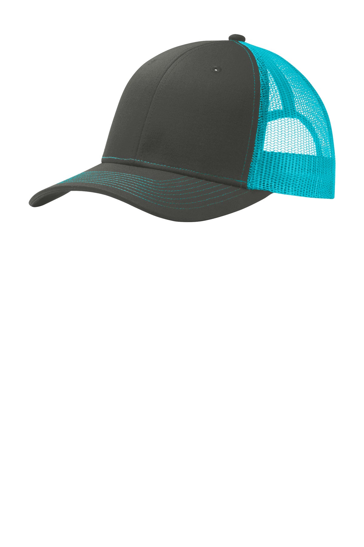 Port Authority Snapback Trucker Cap. C402 in Grey Steel/ Neon Blue