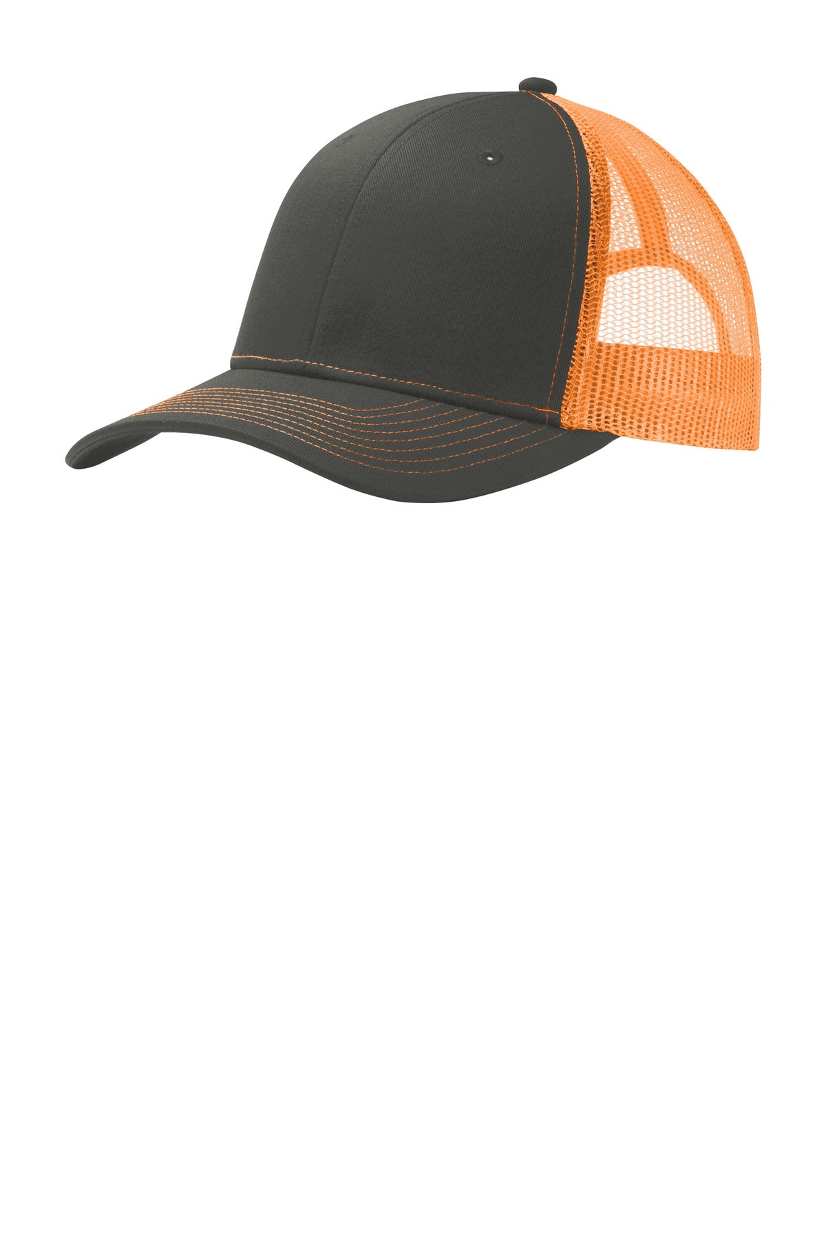 Port Authority Snapback Trucker Cap. C402 in Grey Steel/ Neon Orange