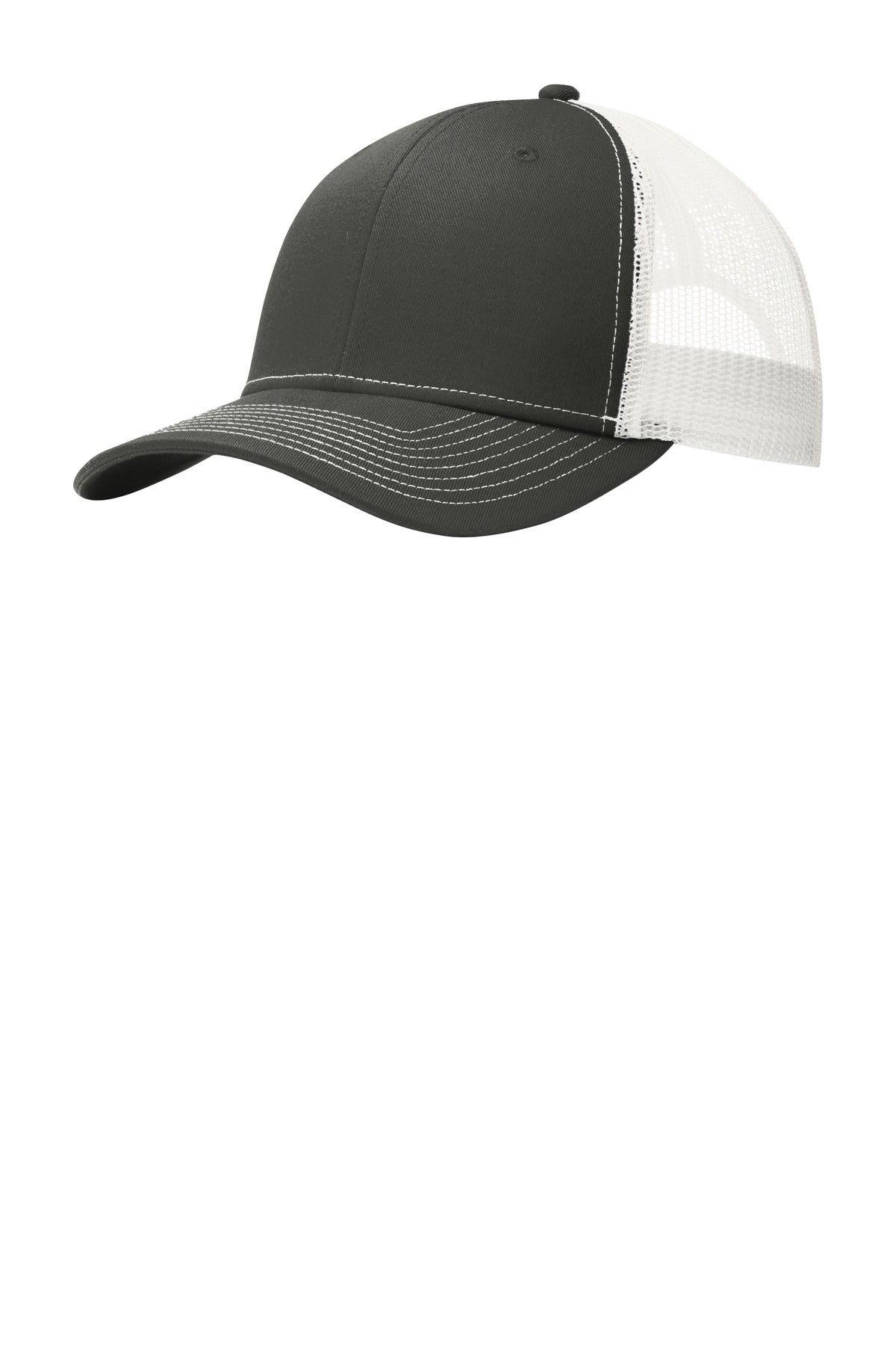 Port Authority Snapback Trucker Cap. C402 in Grey Steel/ White