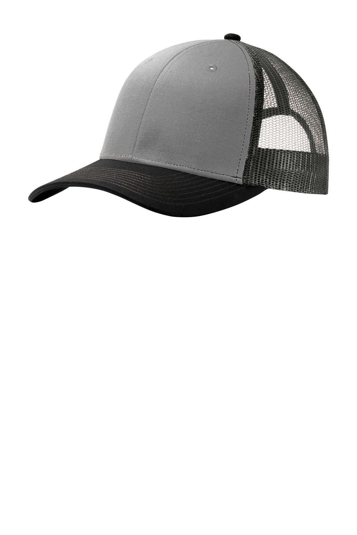 Port Authority Snapback Trucker Cap. C402 in Gusty Grey/ Black/ Grey Steel