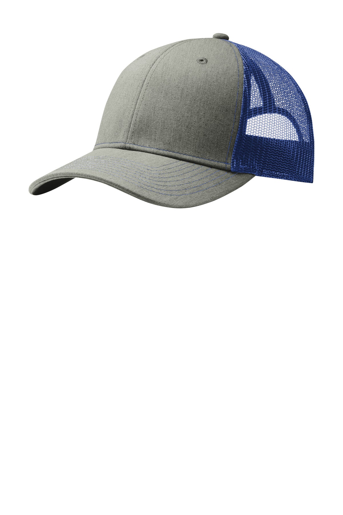 Port Authority Snapback Trucker Cap. C402 in Heather Grey/ Patriot Blue