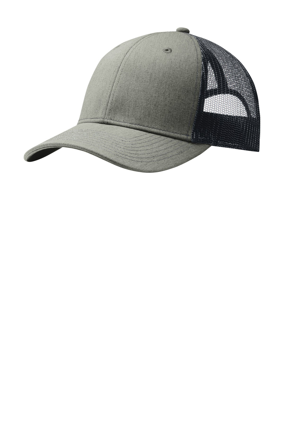 Port Authority Snapback Trucker Cap. C402 in Heather Grey/ Rich Navy