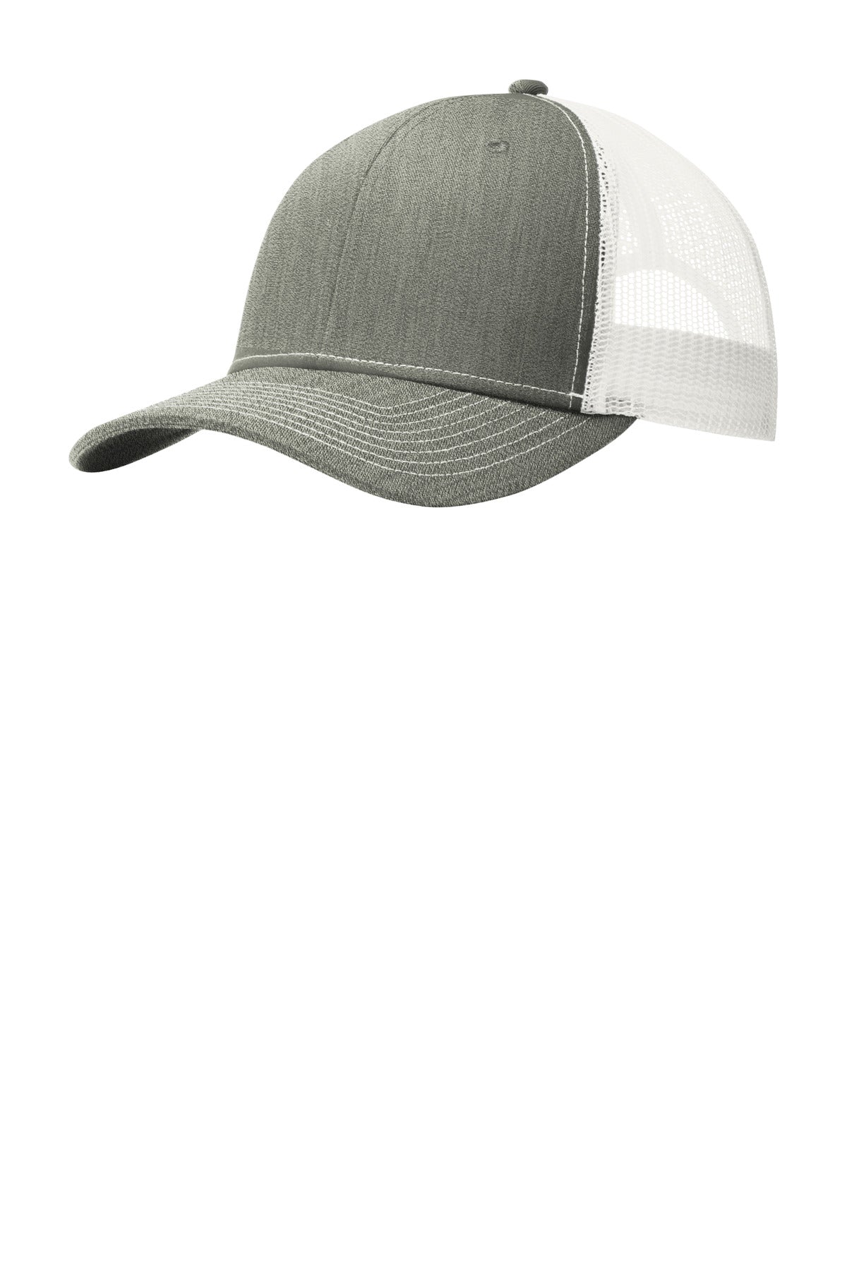 Port Authority Snapback Trucker Cap. C402 in Heather Grey/ White