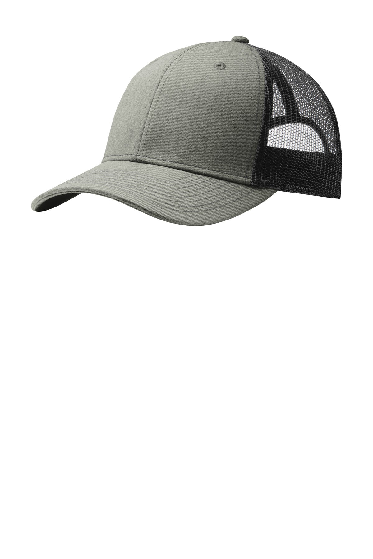 Port Authority Snapback Trucker Cap. C402 in Heather Grey/ Black