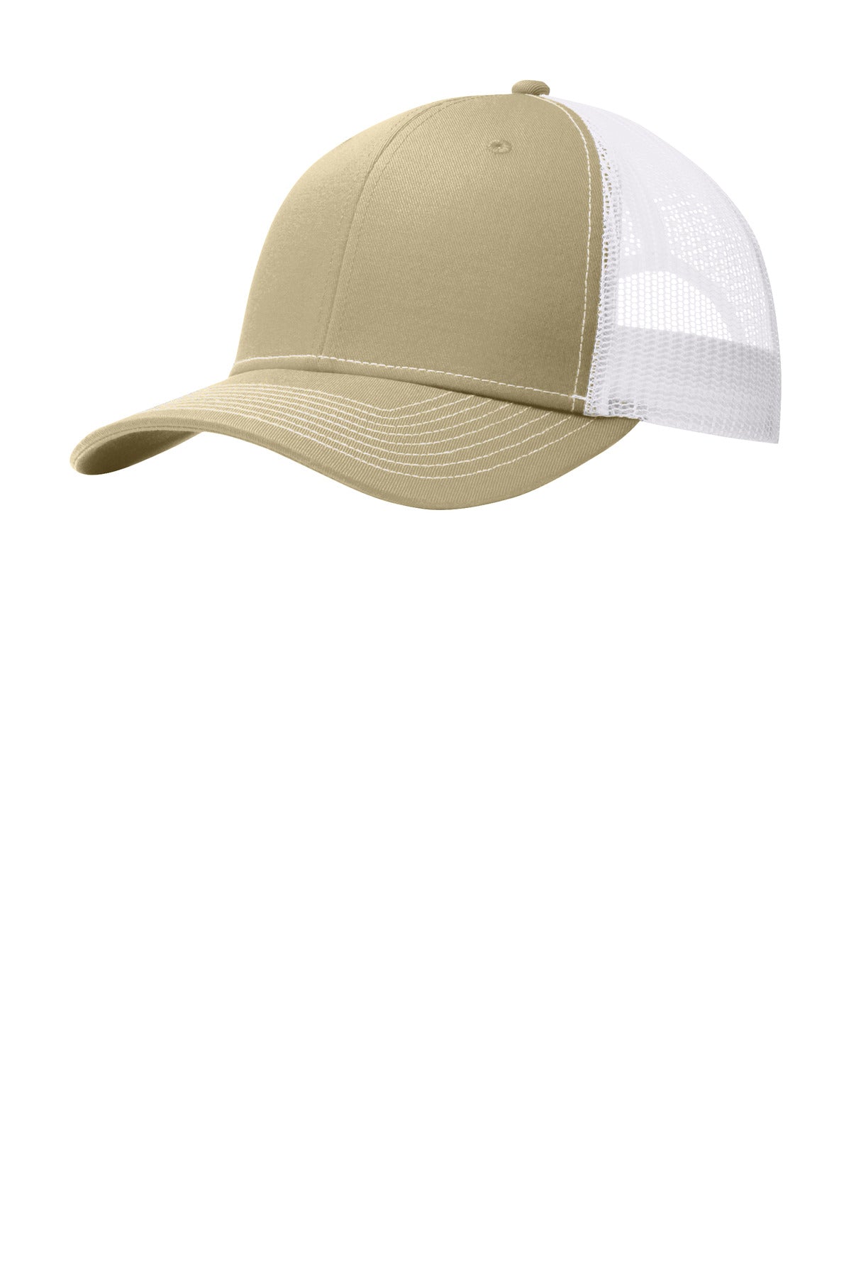 Port Authority Snapback Trucker Cap. C402 in Light Khaki/ White