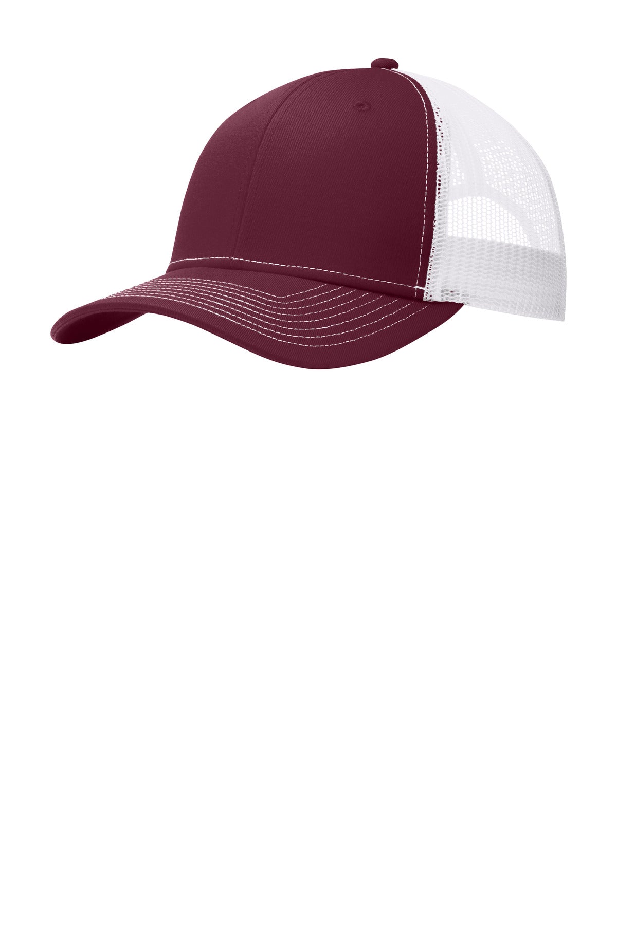 Port Authority Snapback Trucker Cap. C402 in Maroon/ White