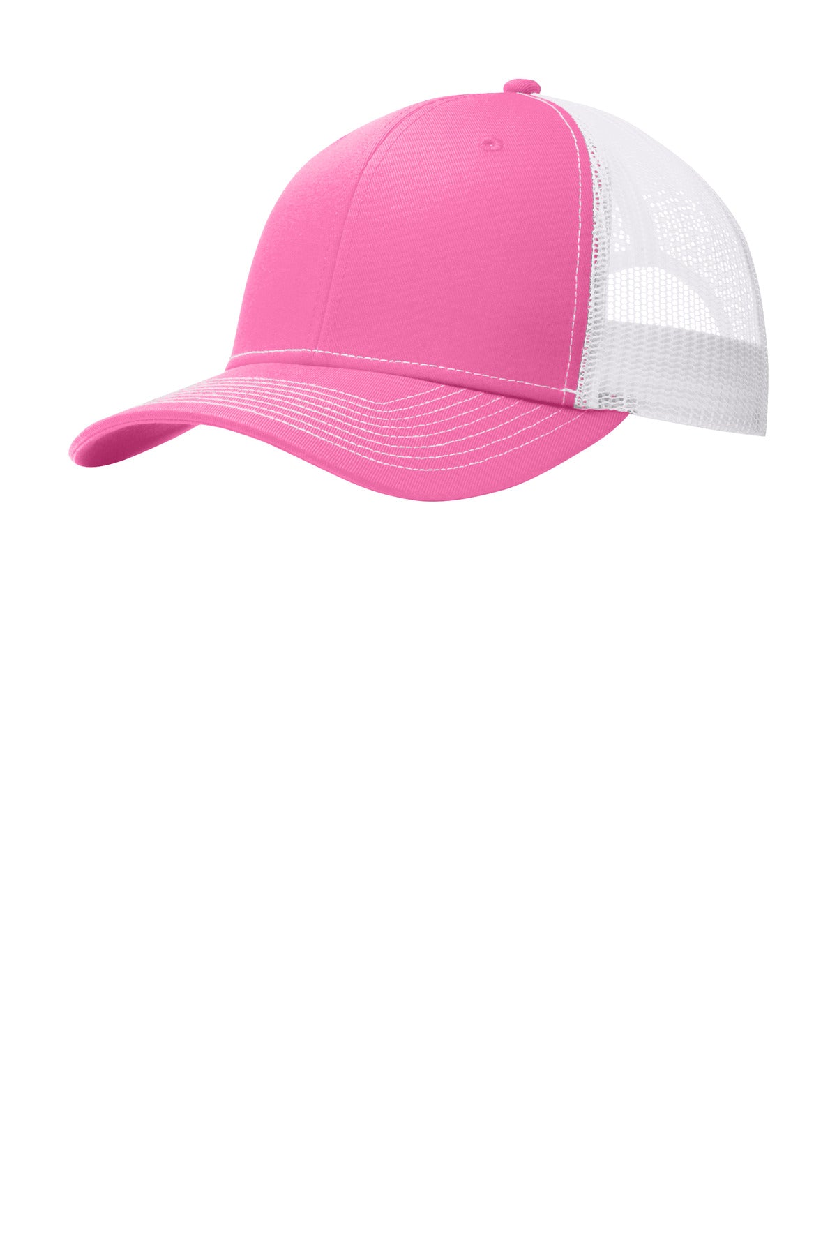 Port Authority Snapback Trucker Cap. C402 in True Pink/ White