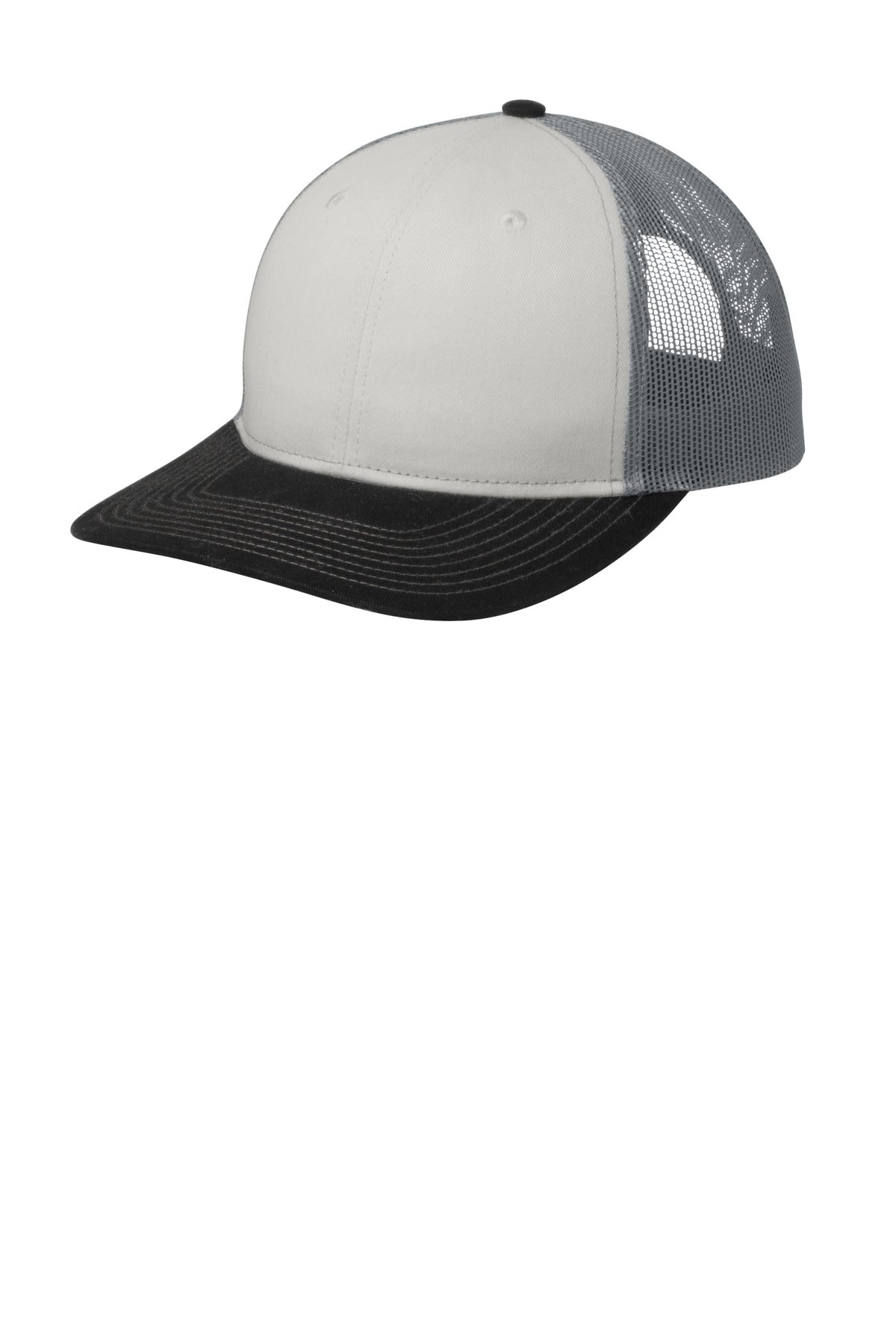 Port Authority Snapback Trucker Cap. C402 in White/ Black/ Gusty Grey