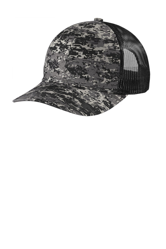 Port Authority  Digi Camo Snapback Trucker Cap C404 in Black Digi/ Black