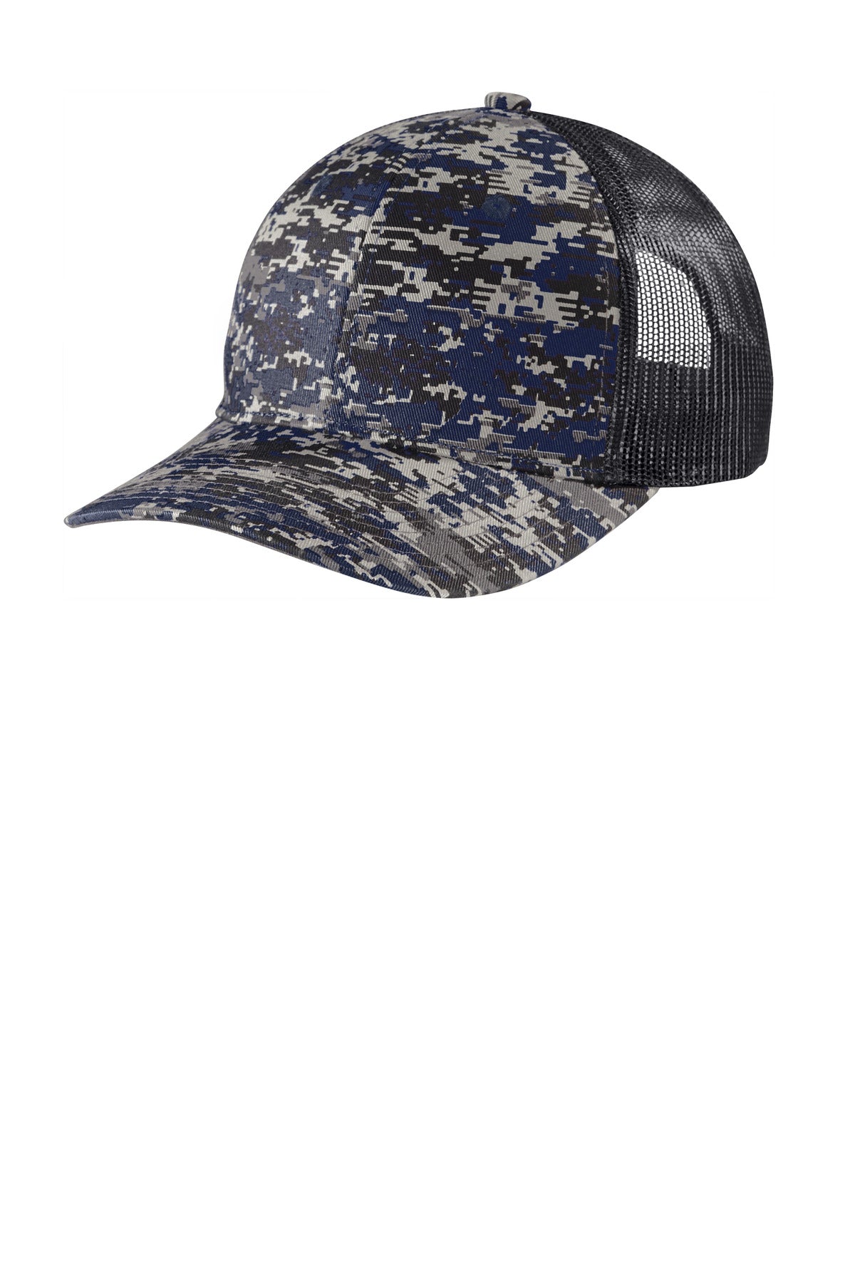 Port Authority  Digi Camo Snapback Trucker Cap C404 in Rich Navy Digi/ Grey Steel
