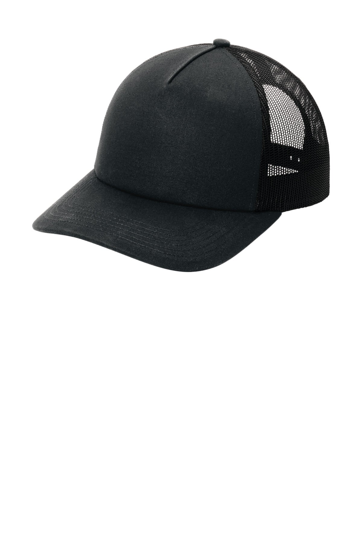 Port Authority Low-Profile Snapback 5-Panel Trucker Cap C405LP in Black/ Black