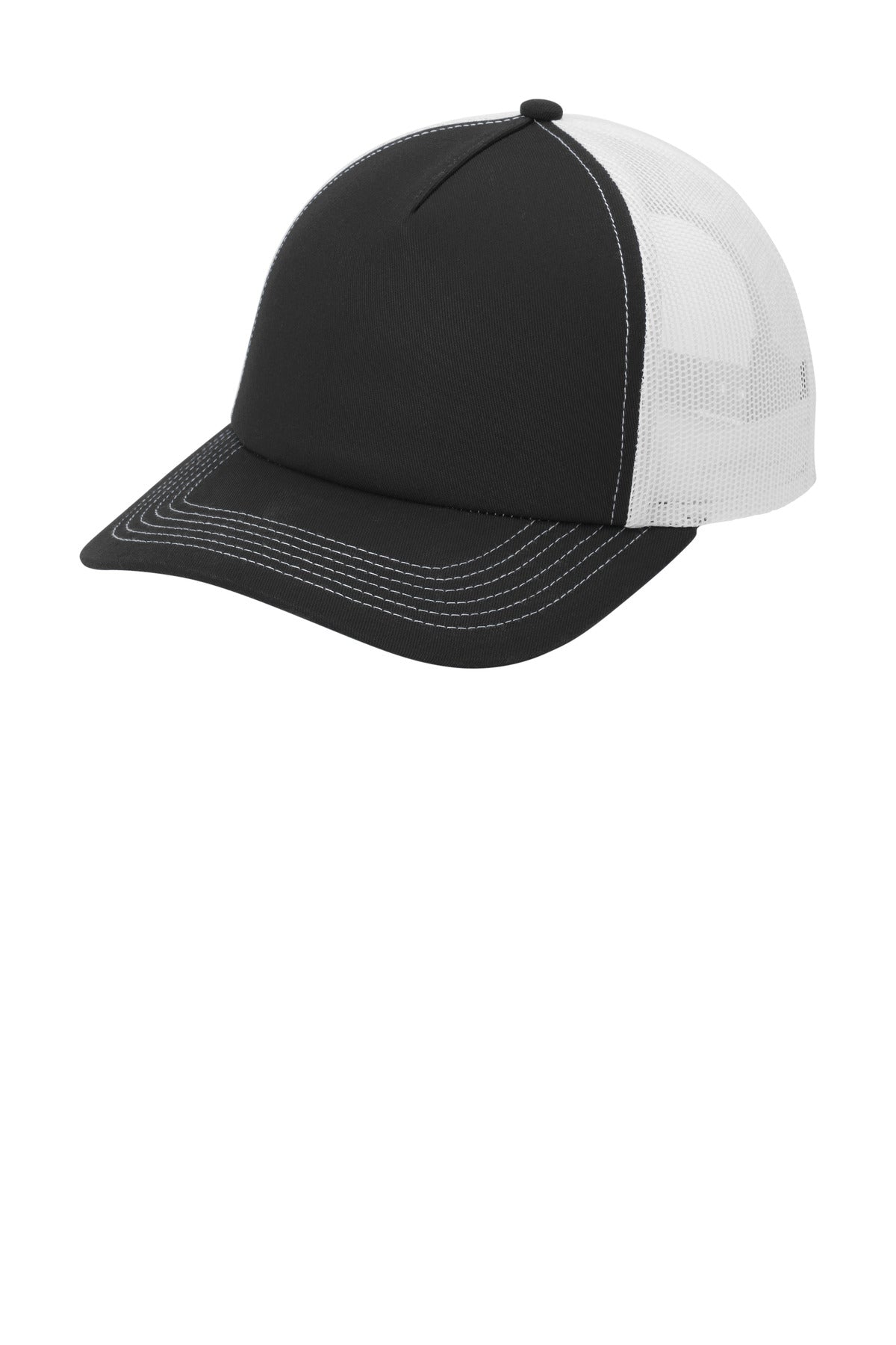 Port Authority Low-Profile Snapback 5-Panel Trucker Cap C405LP in Black/ White