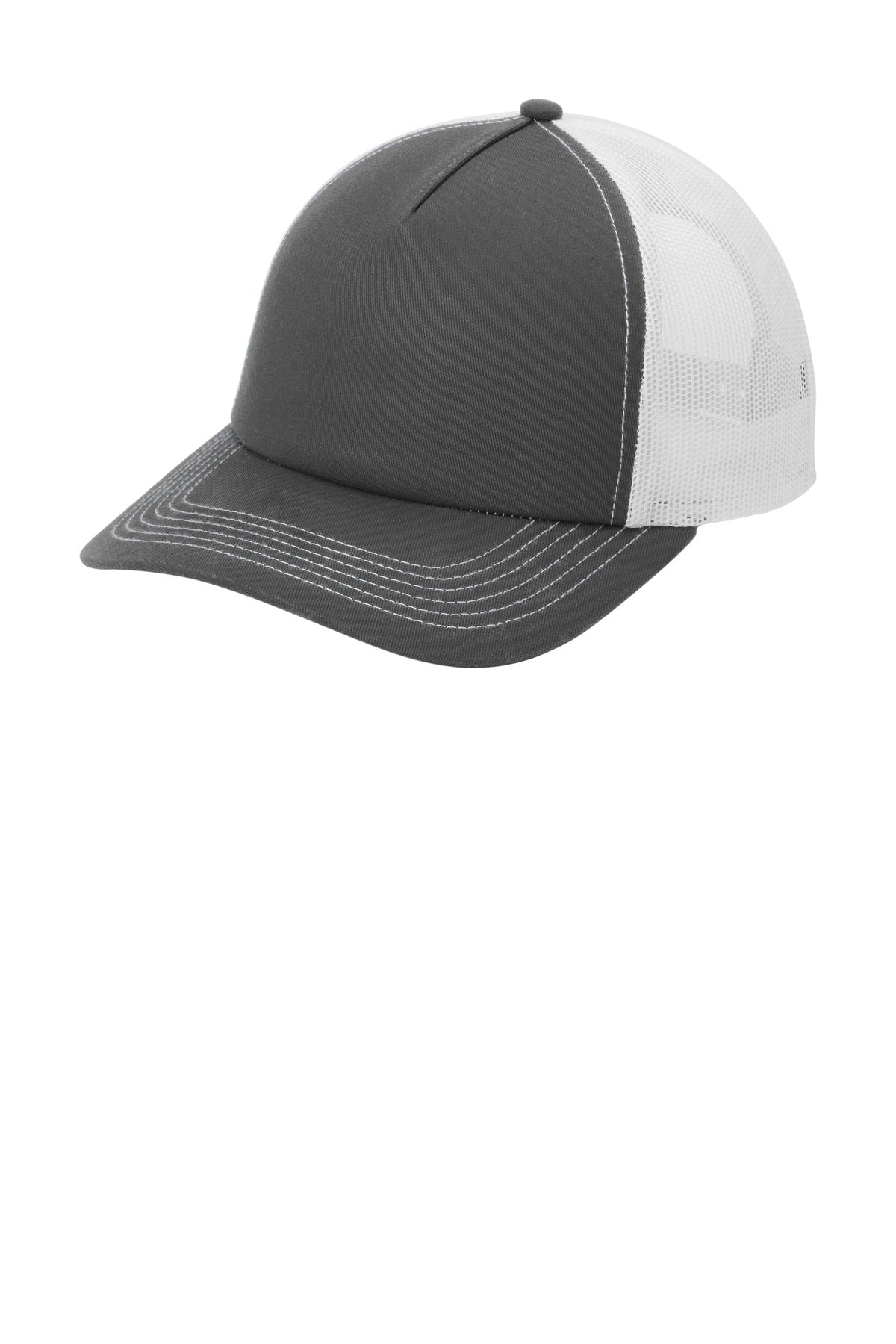 Port Authority Low-Profile Snapback 5-Panel Trucker Cap C405LP in Grey Steel/ White