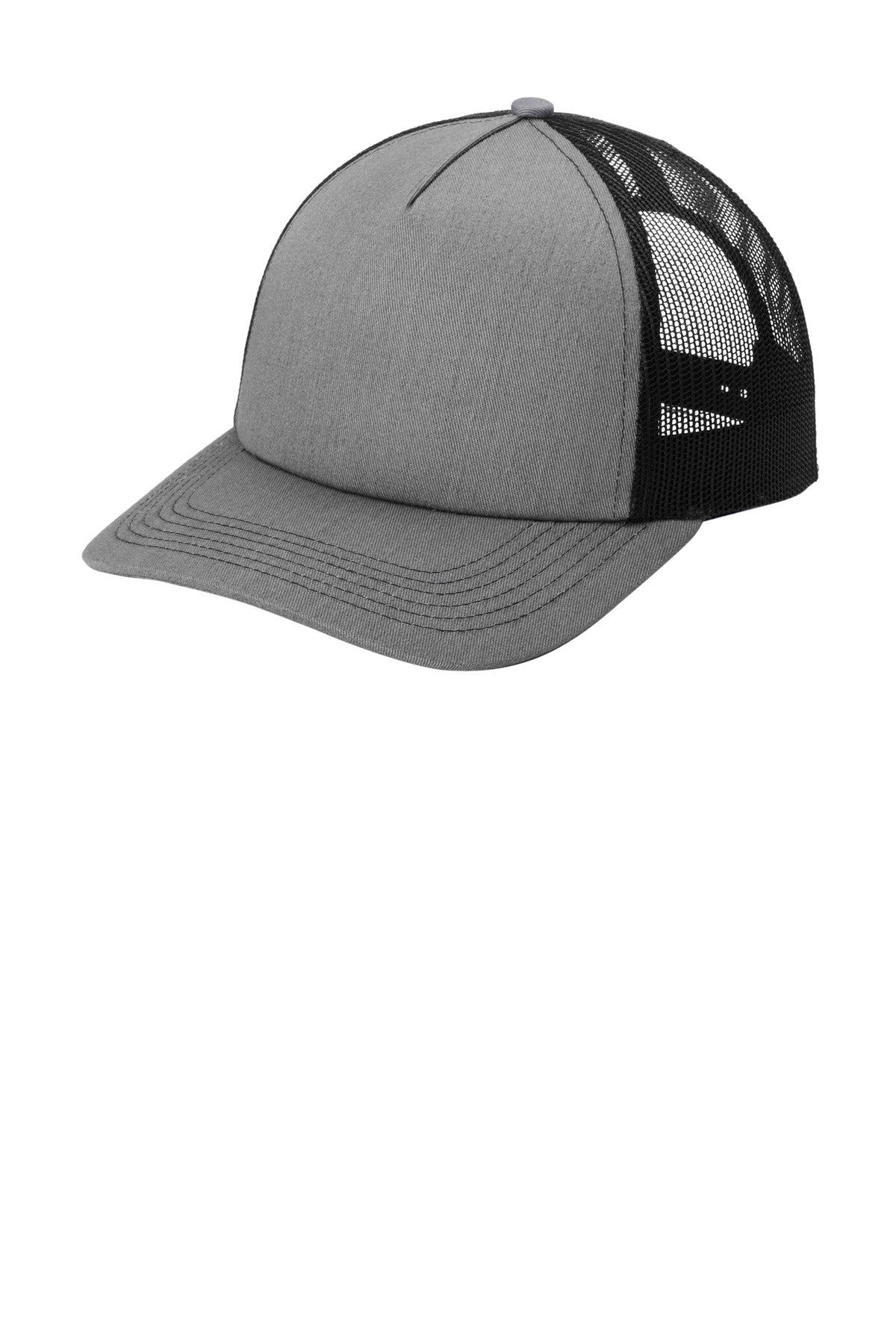 Port Authority Low-Profile Snapback 5-Panel Trucker Cap C405LP in Heather Grey/ Black