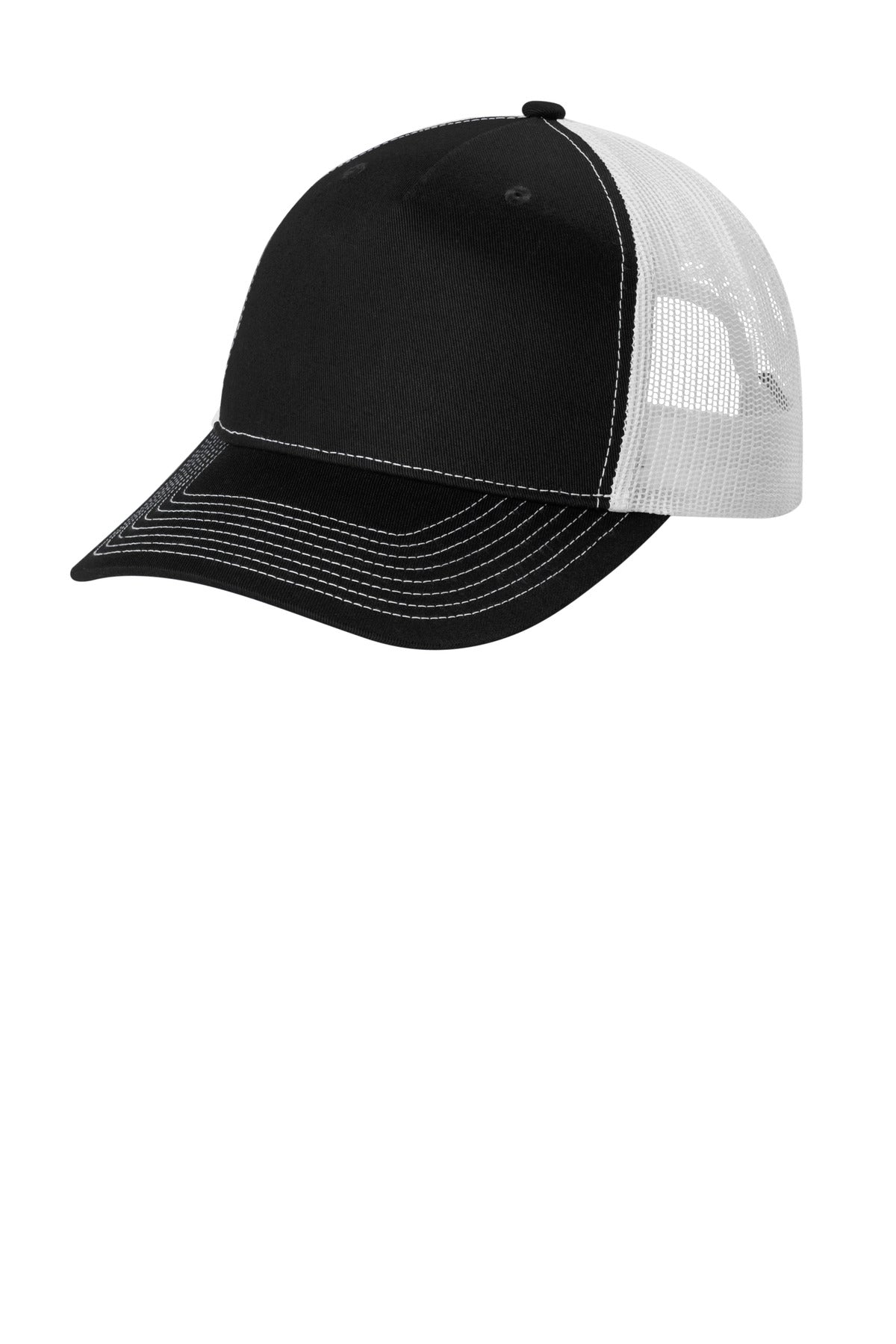 Port Authority Snapback Five-Panel Trucker Cap C405 in Black/ White