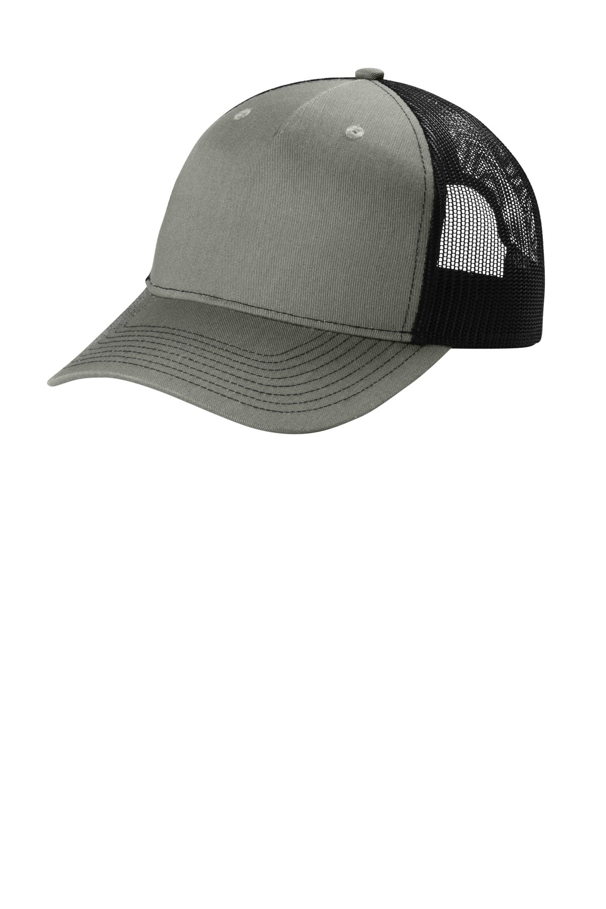 Port Authority Snapback Five-Panel Trucker Cap C405 in Heather Grey/ Black