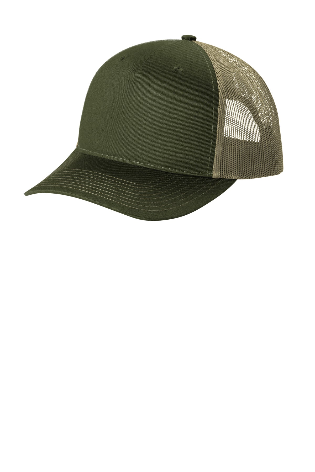 Port Authority Snapback Five-Panel Trucker Cap C405 in Olive Drab Green/ Tan
