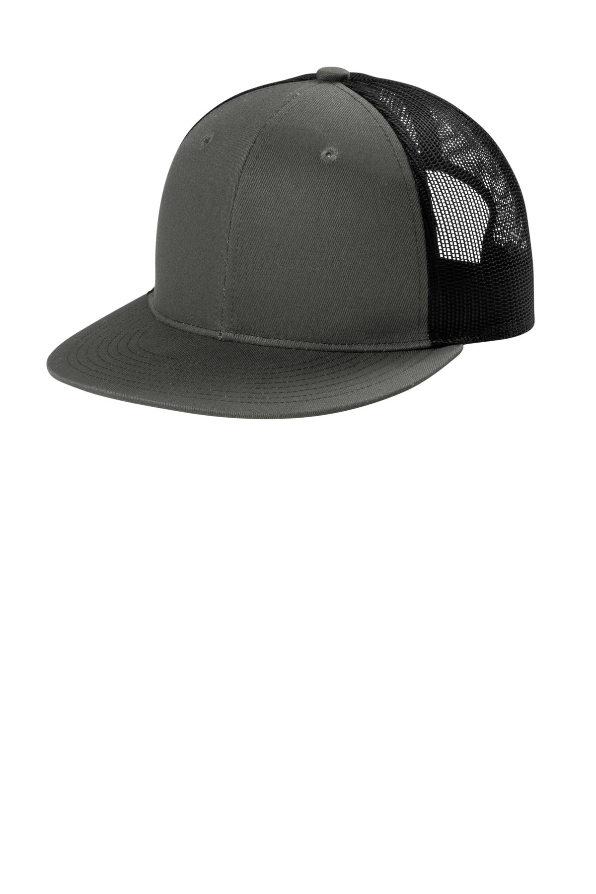 Port Authority Snapback Flat Bill Trucker Cap C407 in Grey Steel/ Black