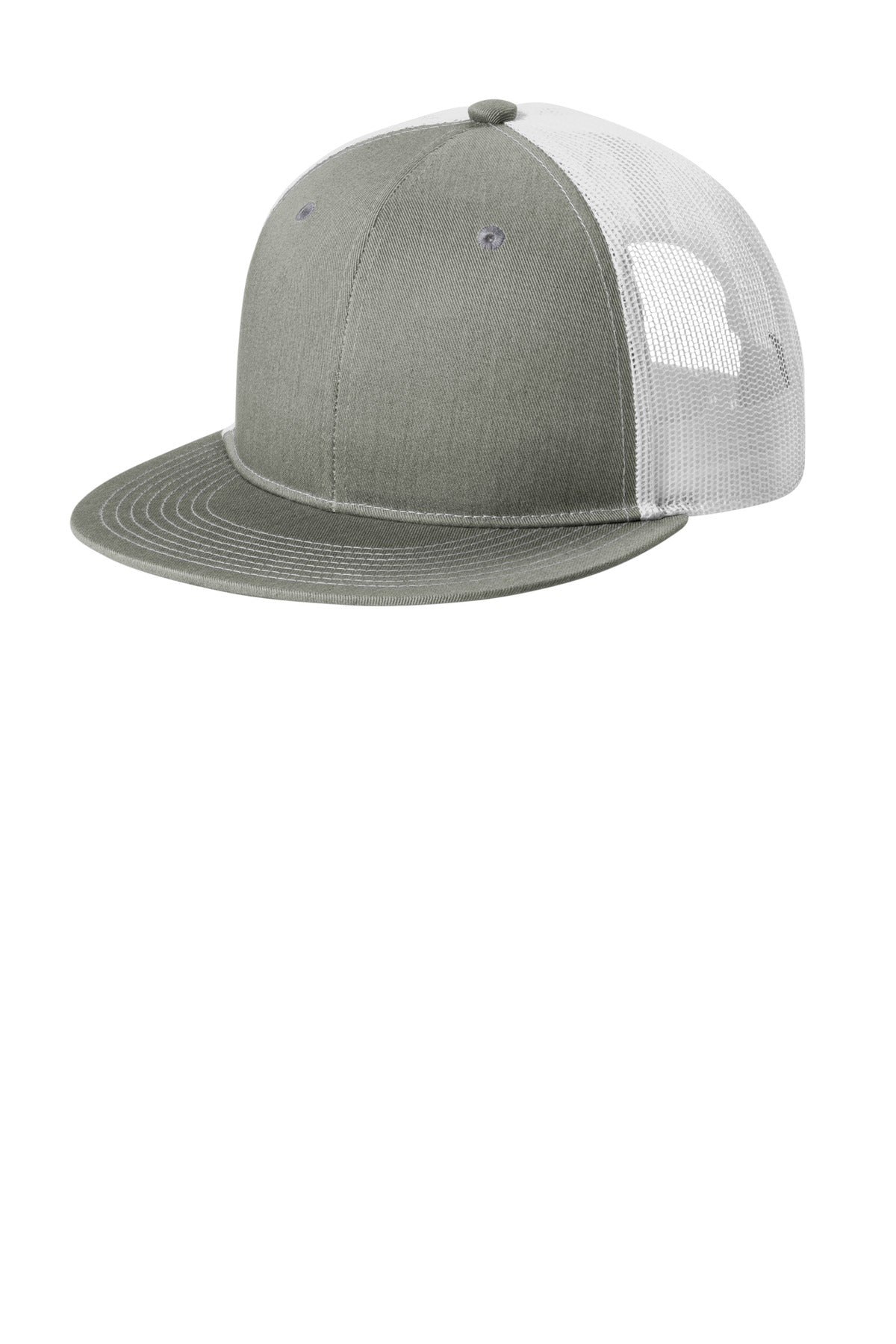 Port Authority Snapback Flat Bill Trucker Cap C407 in Heather Grey/ White