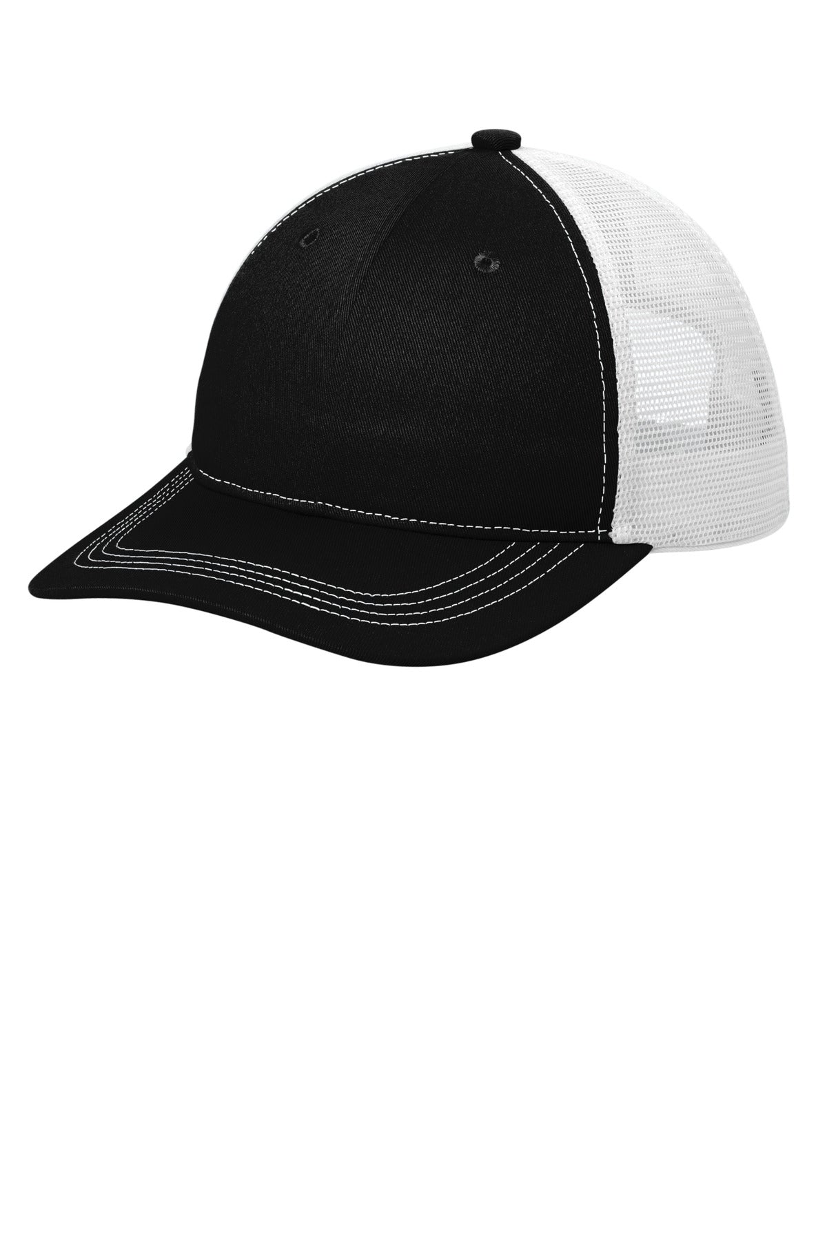 Port Authority Unstructured Snapback Trucker Cap C409 in Black/ White