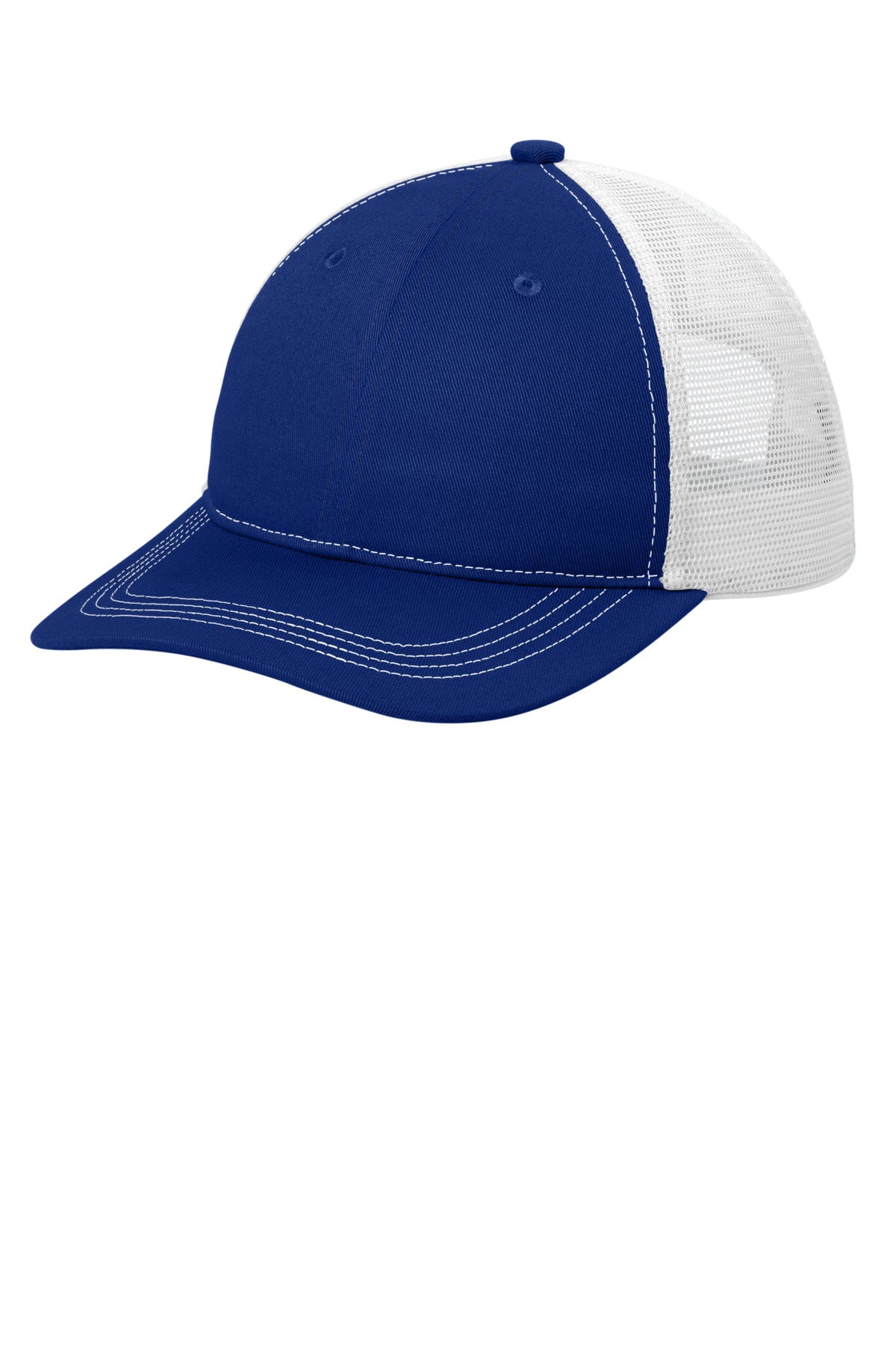 Port Authority Unstructured Snapback Trucker Cap C409 in Patriot Blue/ White