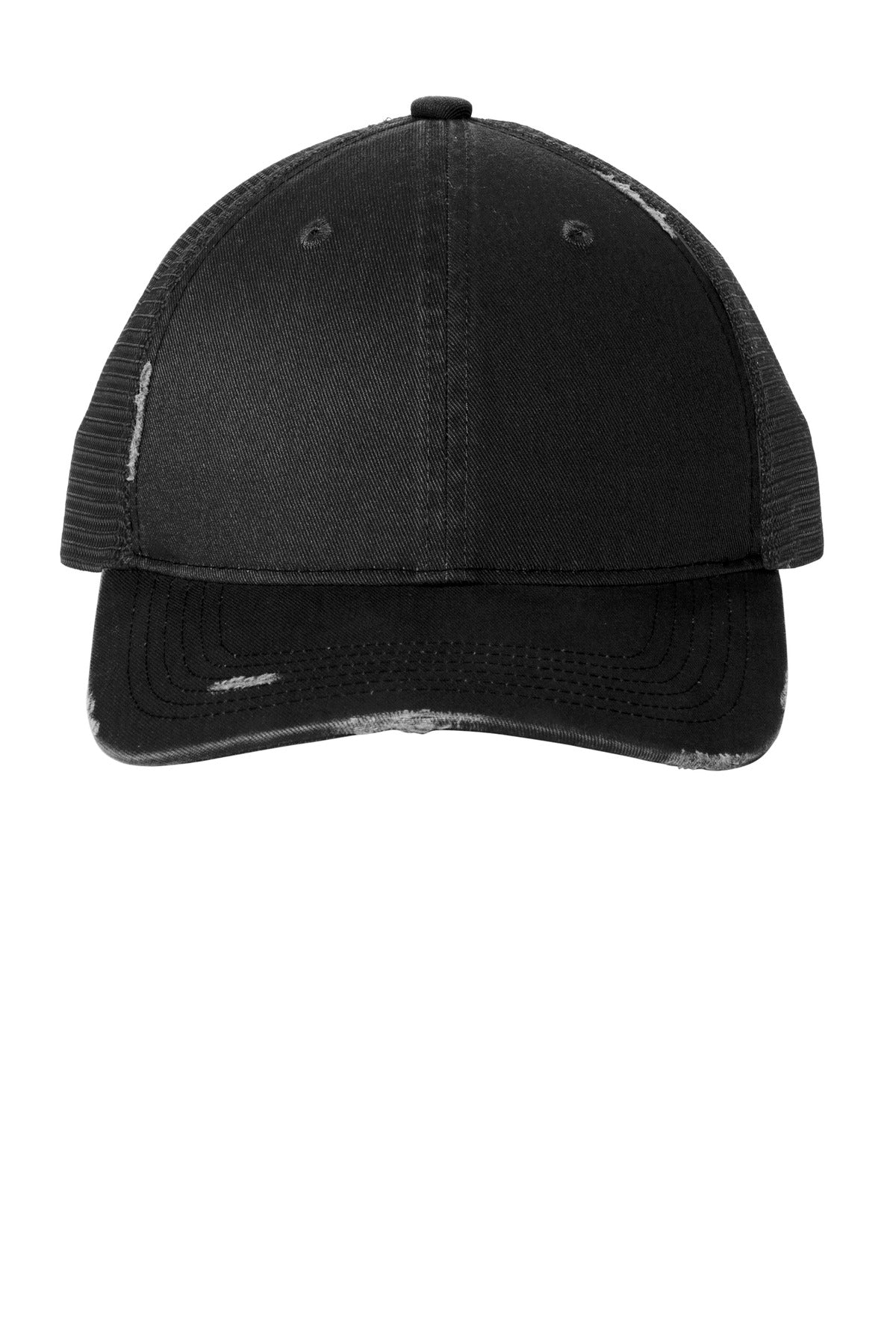 Port Authority Distressed Mesh Back Cap C600 in Black/ Black