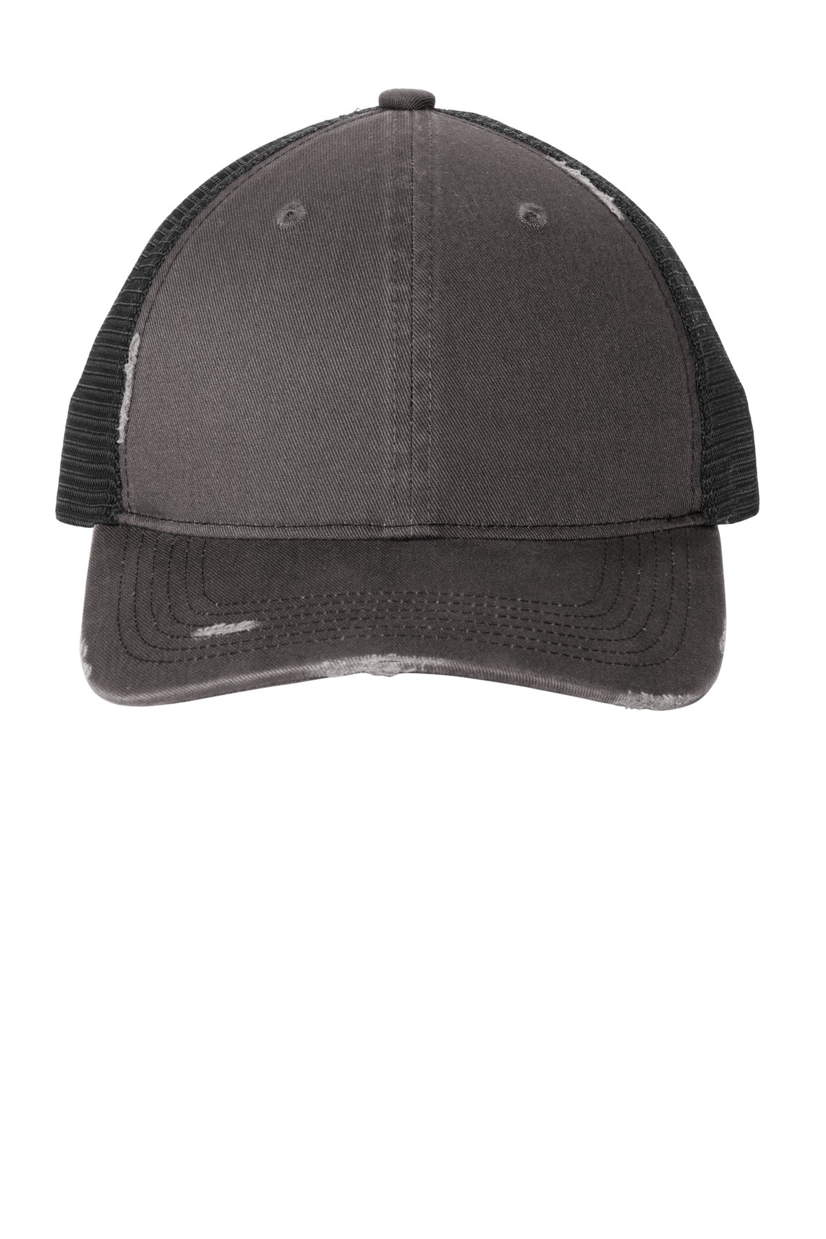 Port Authority Distressed Mesh Back Cap C600 in Grey Steel/ Black