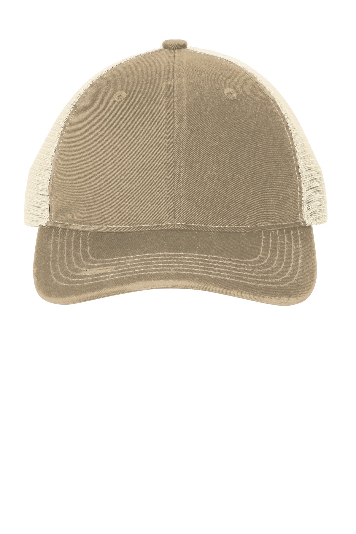 Port Authority Distressed Mesh Back Cap C600 in Khaki/ Stone