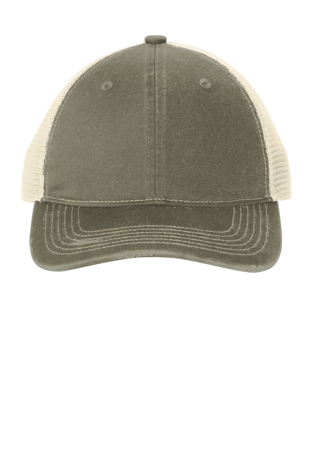 Port Authority Distressed Mesh Back Cap C600 in Light Olive/ Stone