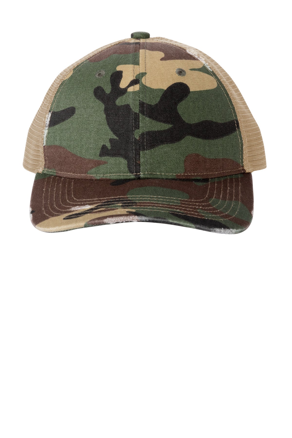 Port Authority Distressed Mesh Back Cap C600 in Military Camo/ Khaki