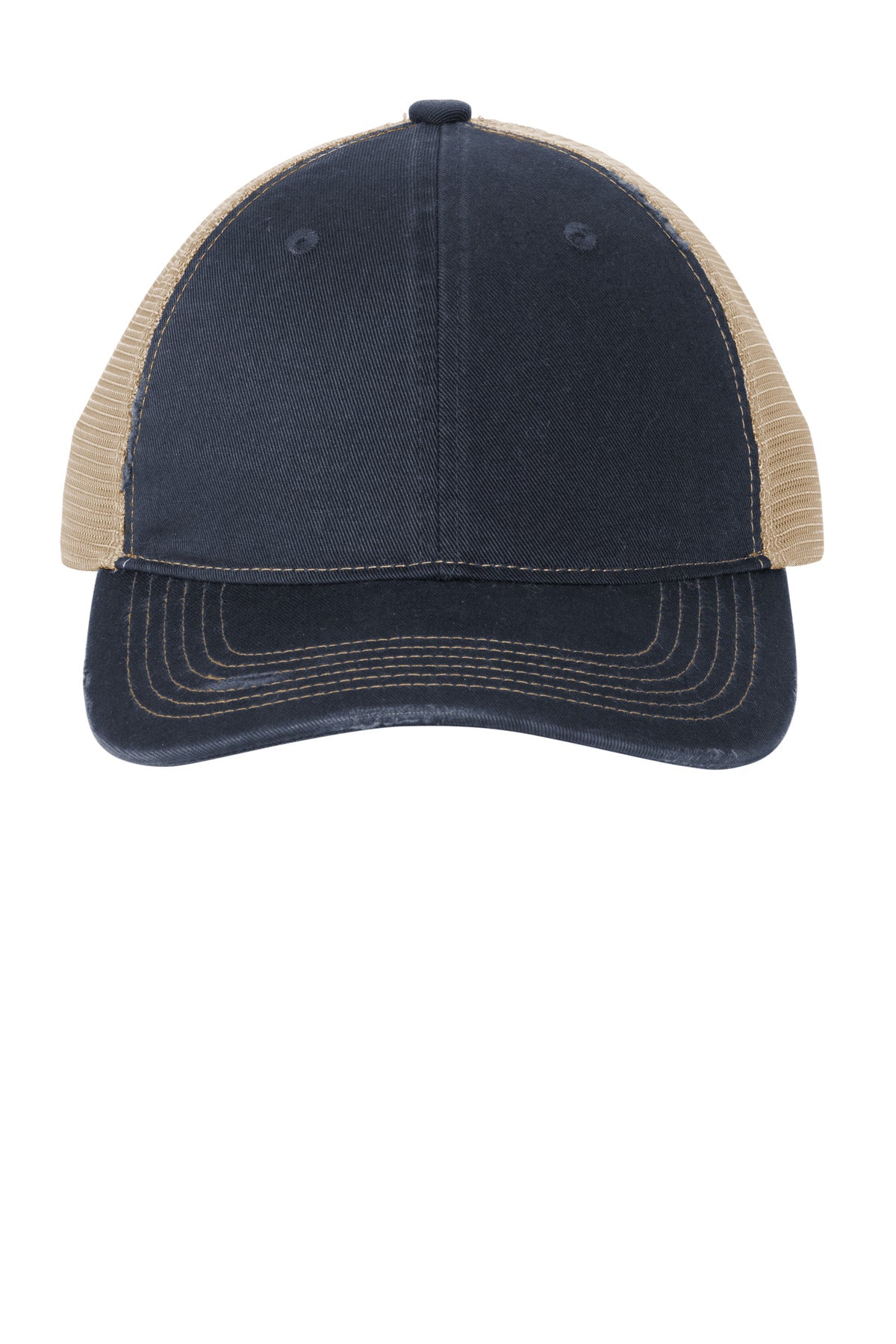 Port Authority Distressed Mesh Back Cap C600 in River Blue Navy/ Khaki